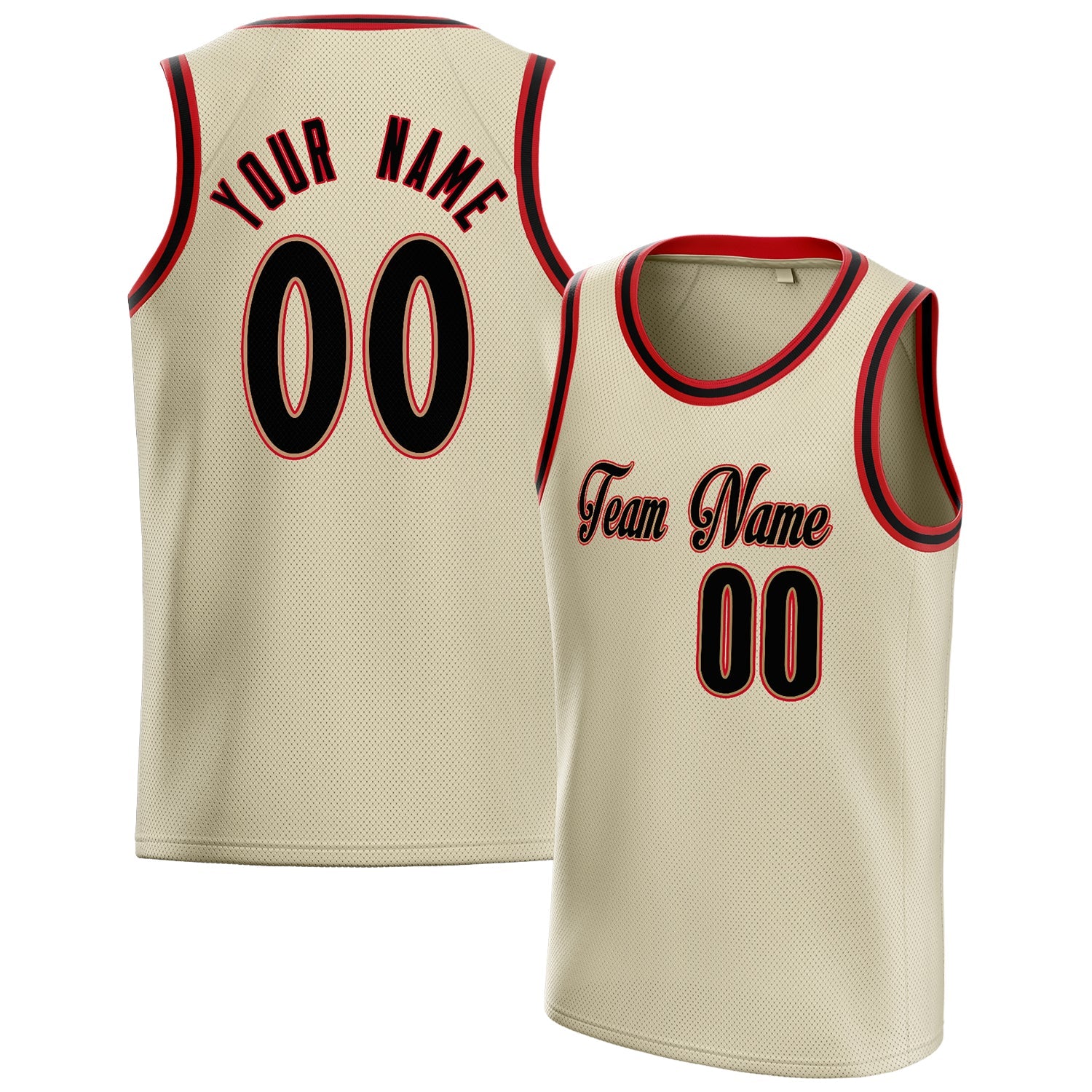 Custom Cream Black Solid-Color Basketball Jersey