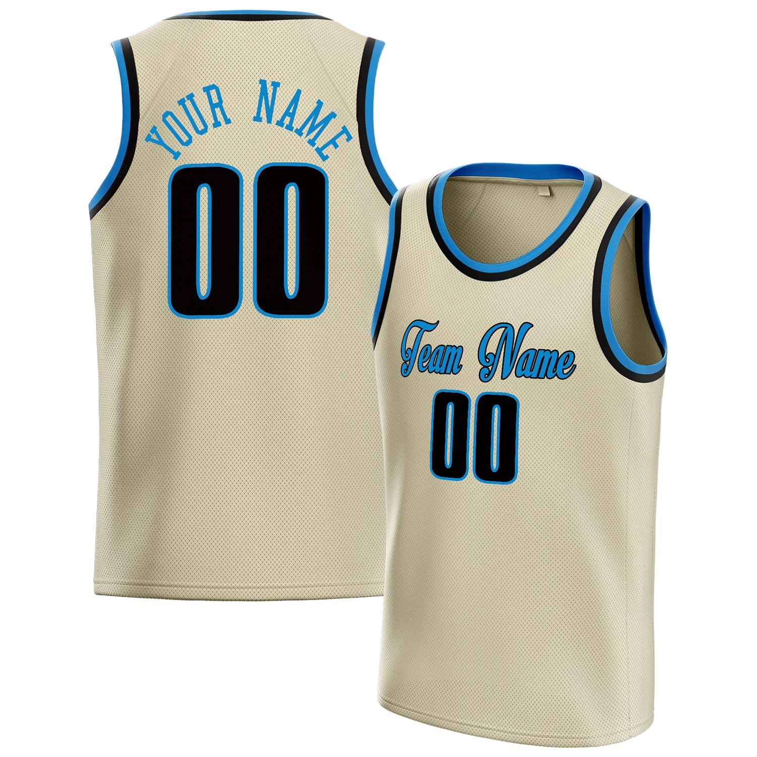 Custom Cream Blue Solid-Color Basketball Jersey