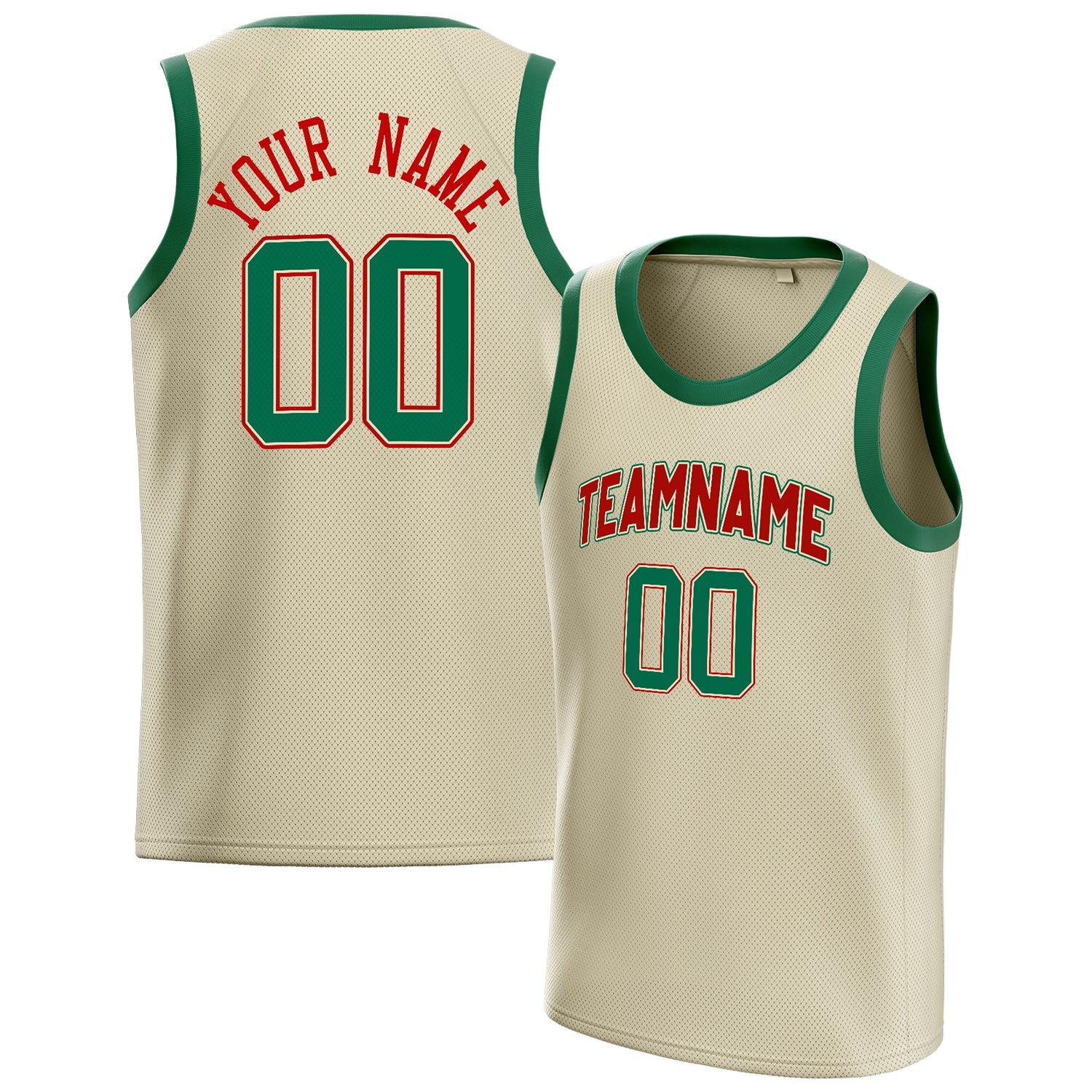 Custom Cream Kelly-Green Solid-Color Basketball Jersey