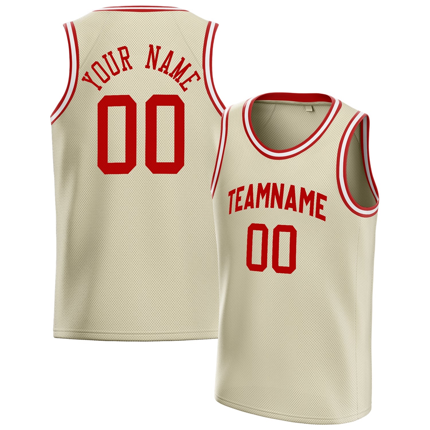Custom Cream Red Solid-Color Basketball Jersey