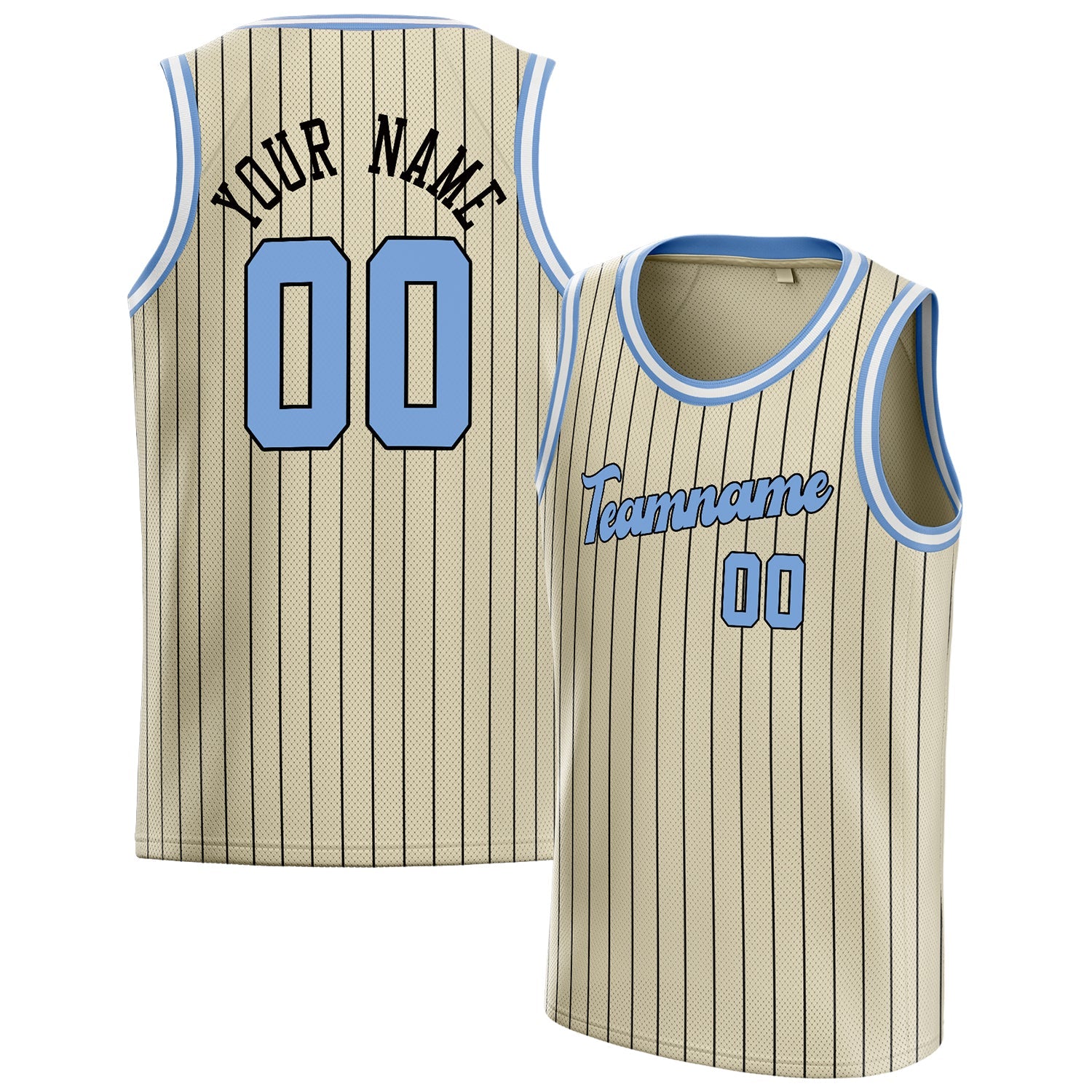 Custom Cream Light-Blue Black-Pinstripe Basketball Jersey