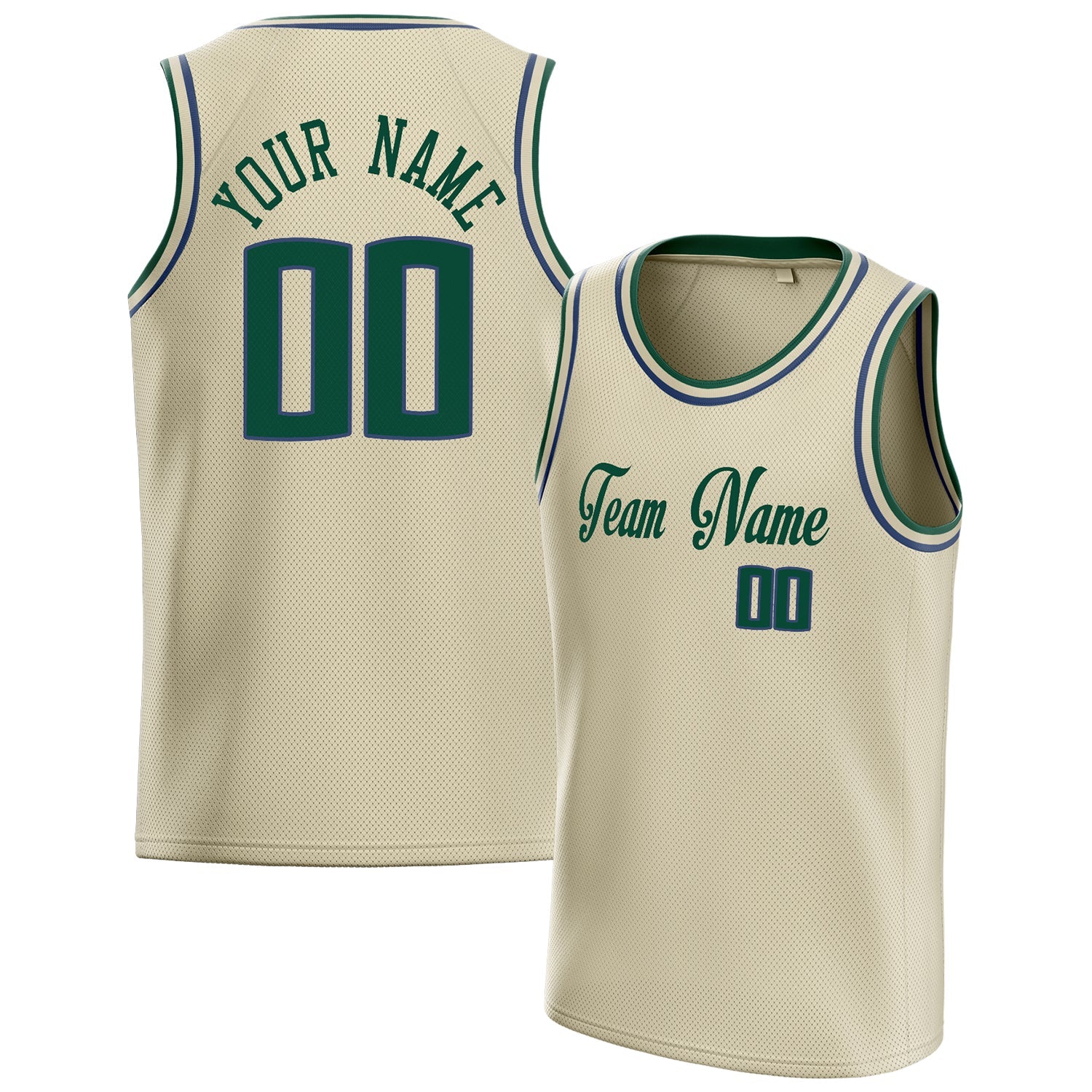 Custom Cream Kelly-Green Solid-Color Basketball Jersey