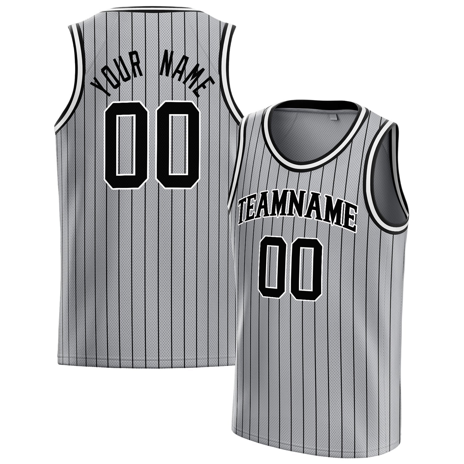 Custom Gray Black Black-Pinstripe Basketball Jersey