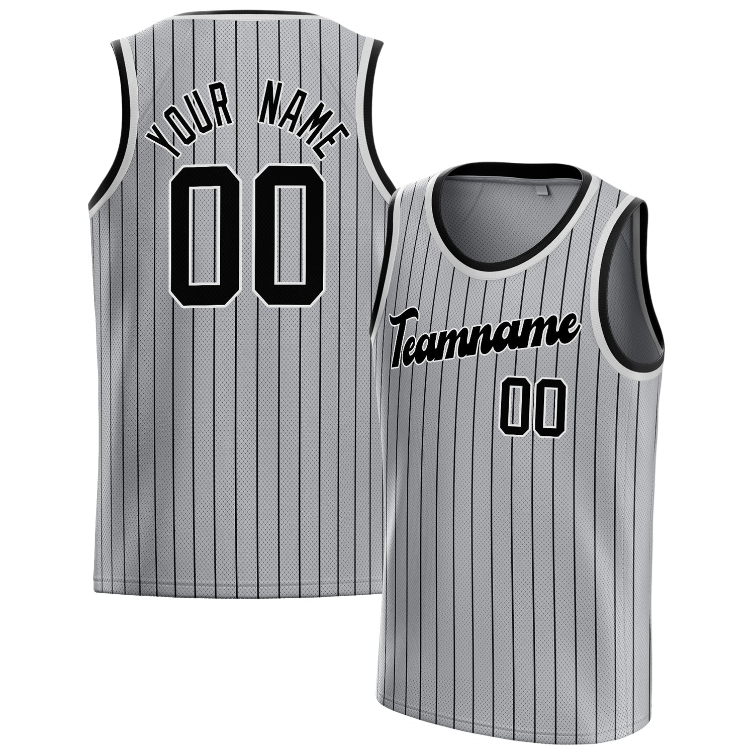 Custom Gray Black Black-Pinstripe Basketball Jersey