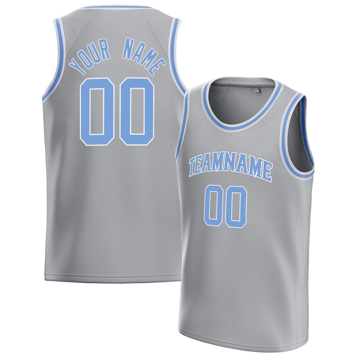 Custom Gray Light-Blue Solid-Color Basketball Jersey