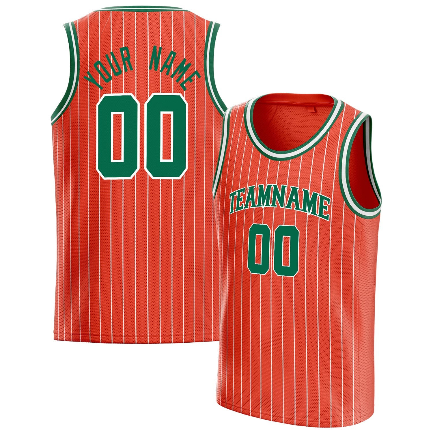 Custom Orange Kelly-Green White-Pinstripe Basketball Jersey
