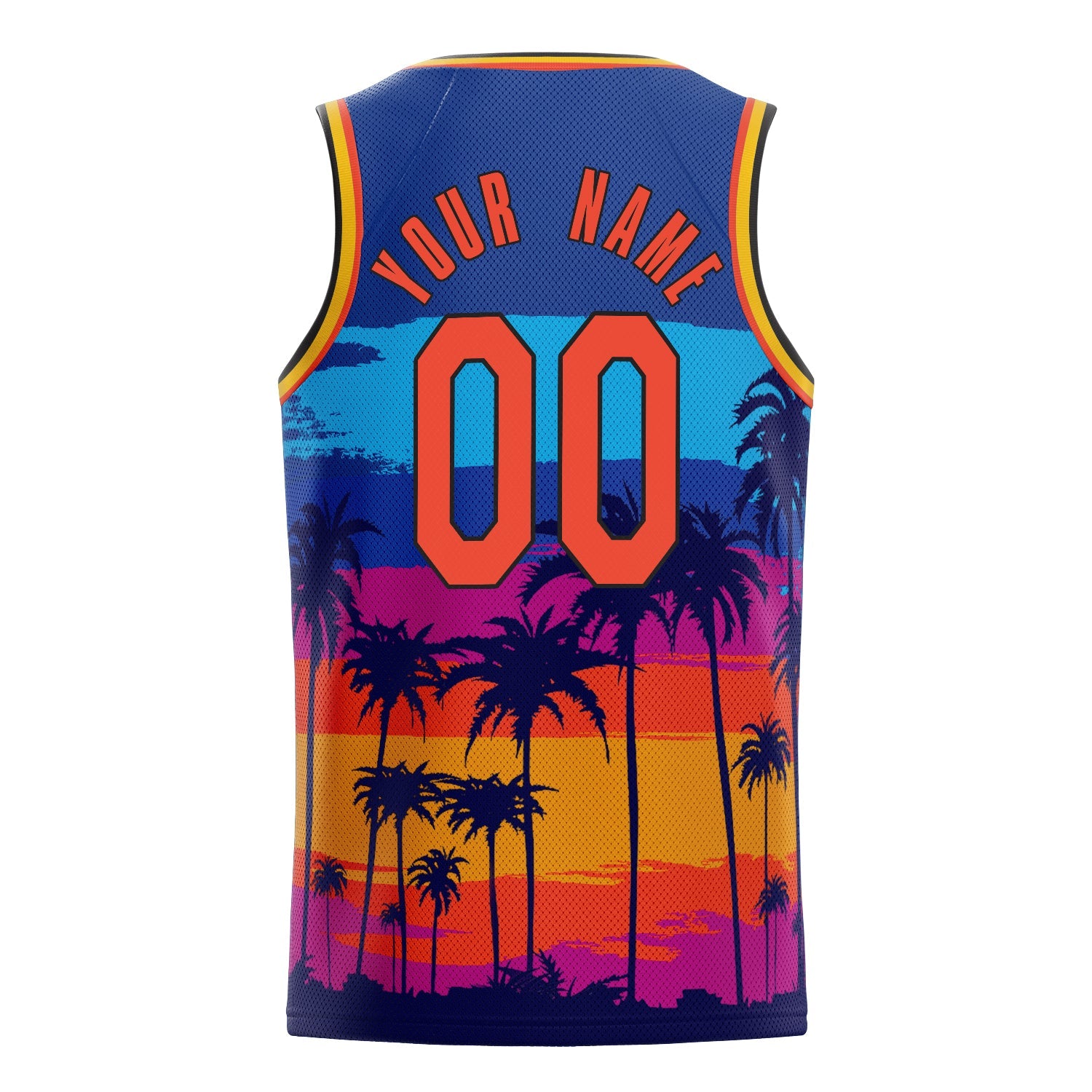 Custom Royal Orange Tropical-Hawaii-Palm-Leaves Basketball Jersey