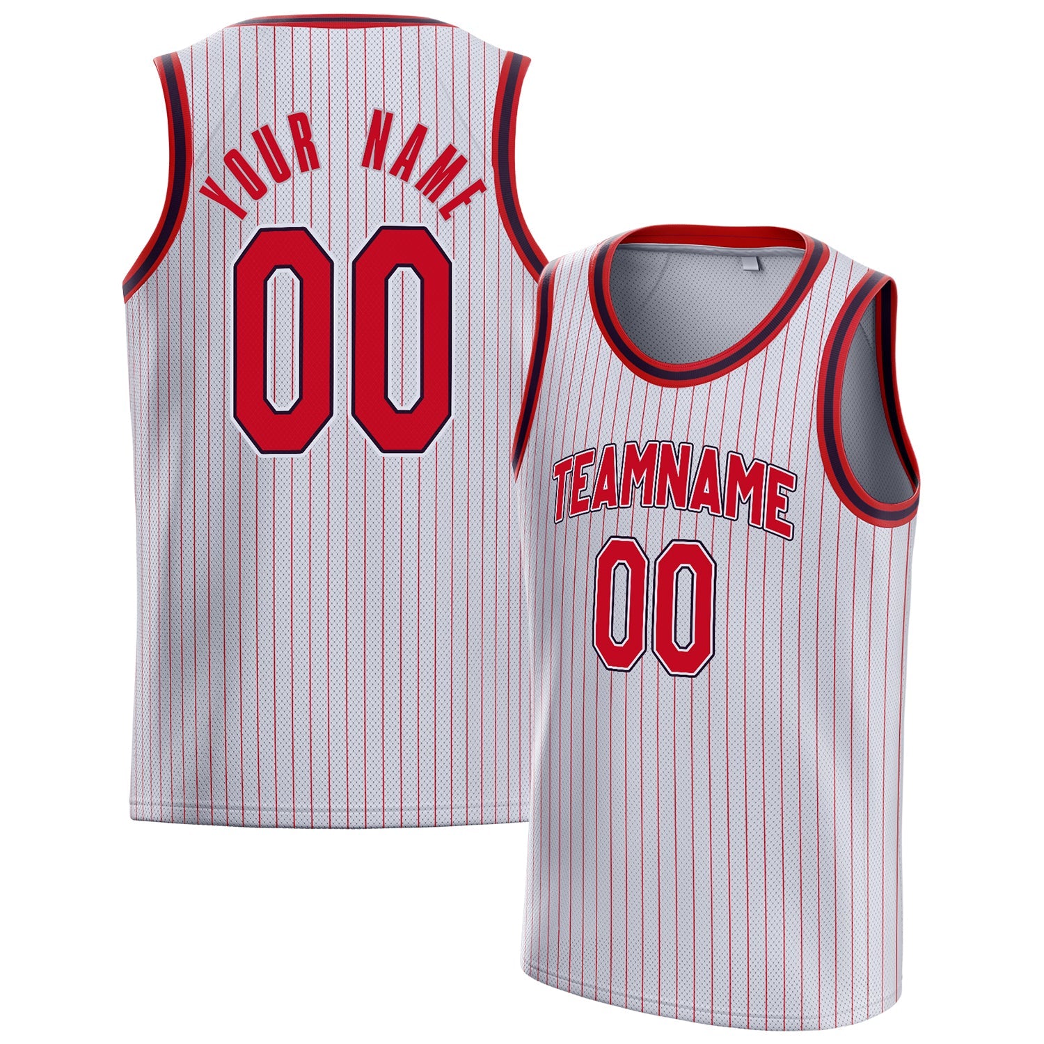 Custom White Red Red-Pinstripe Basketball Jersey