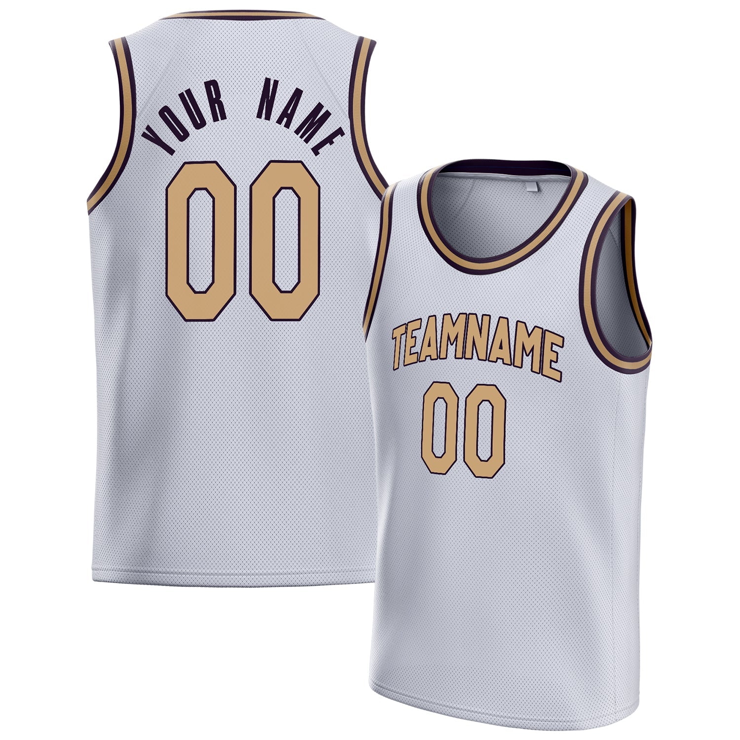 Custom White Old-Gold Solid-Color Basketball Jersey