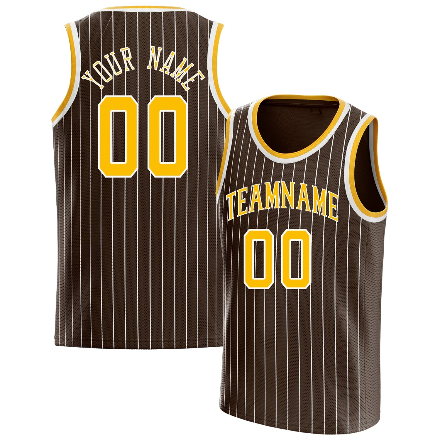 Custom Brown Gold White-Pinstripe Basketball Jersey