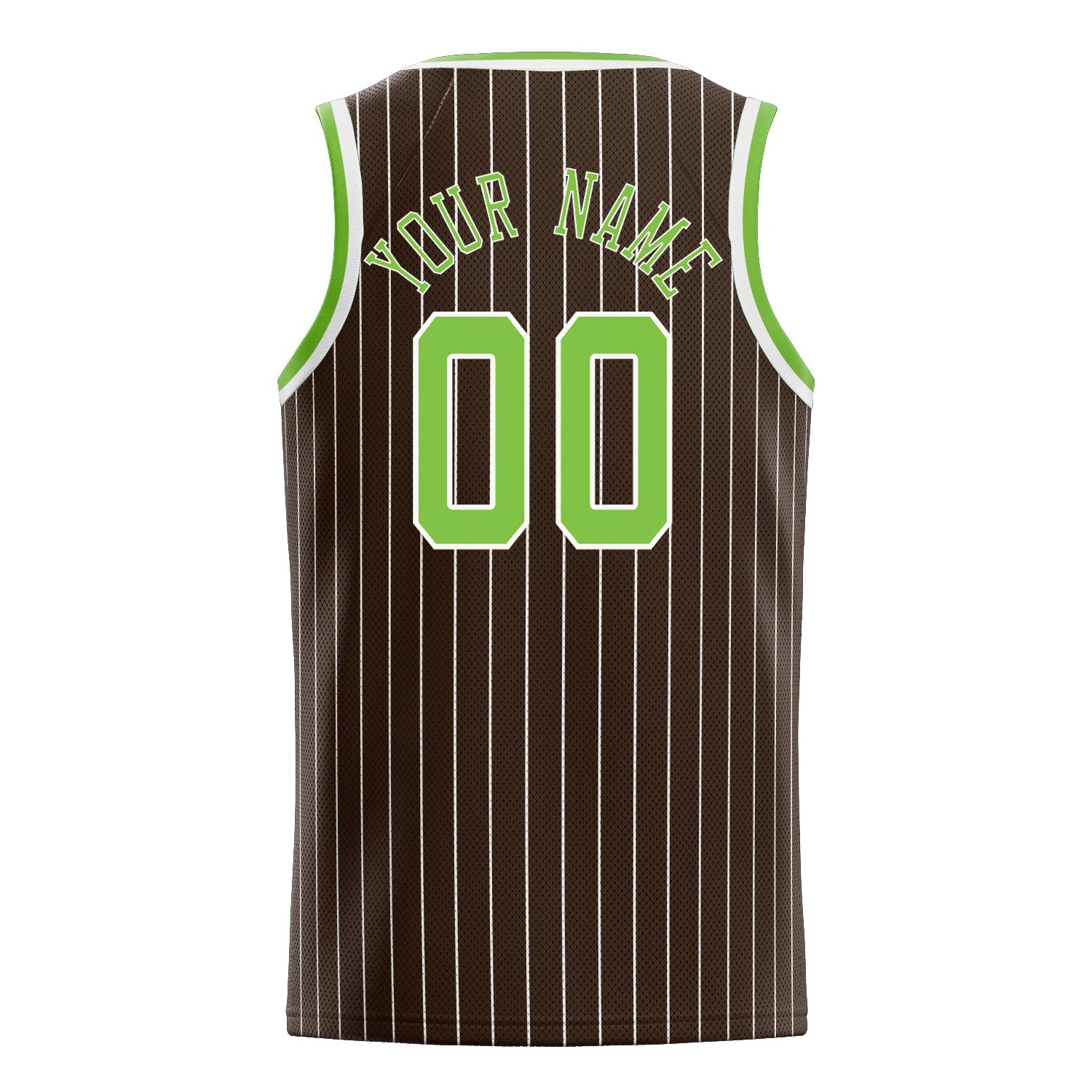 Custom Brown Neon-Green White-Pinstripe Basketball Jersey