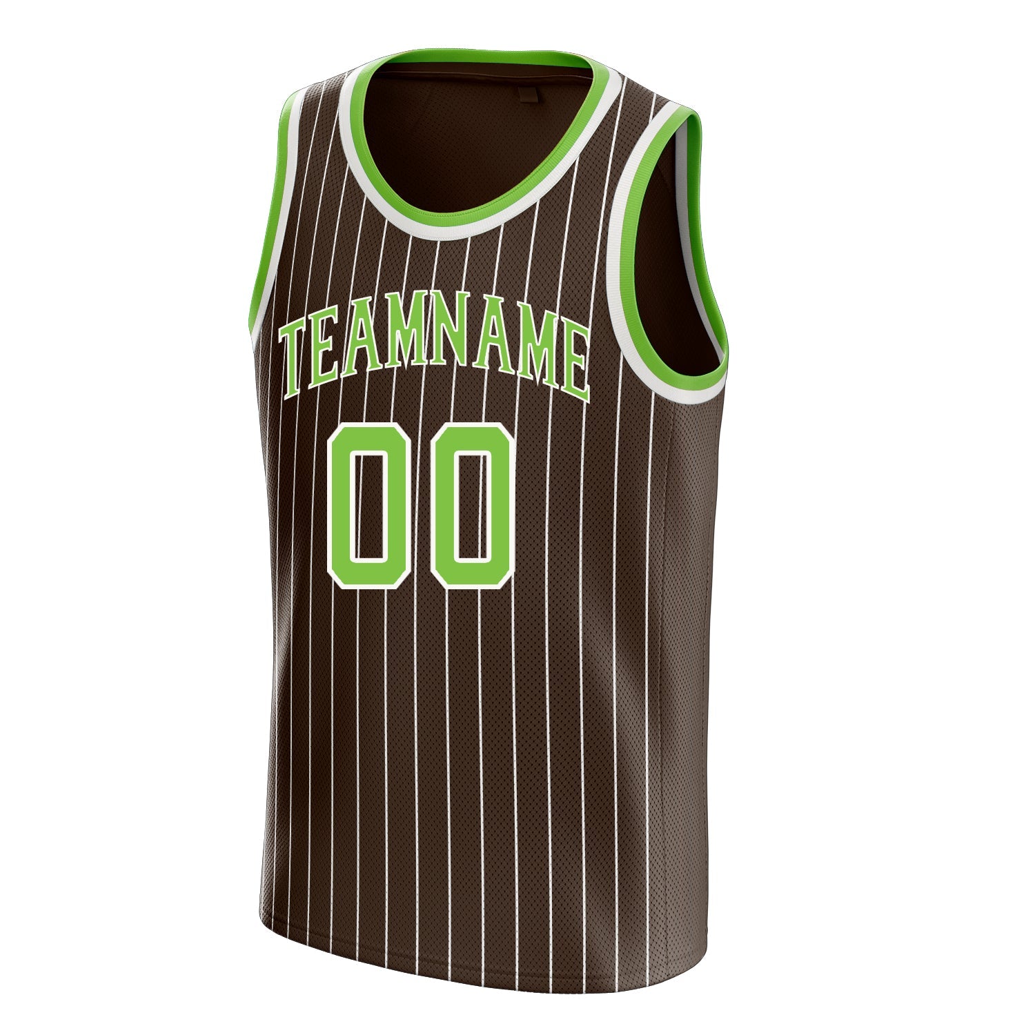 Custom Brown Neon-Green White-Pinstripe Basketball Jersey