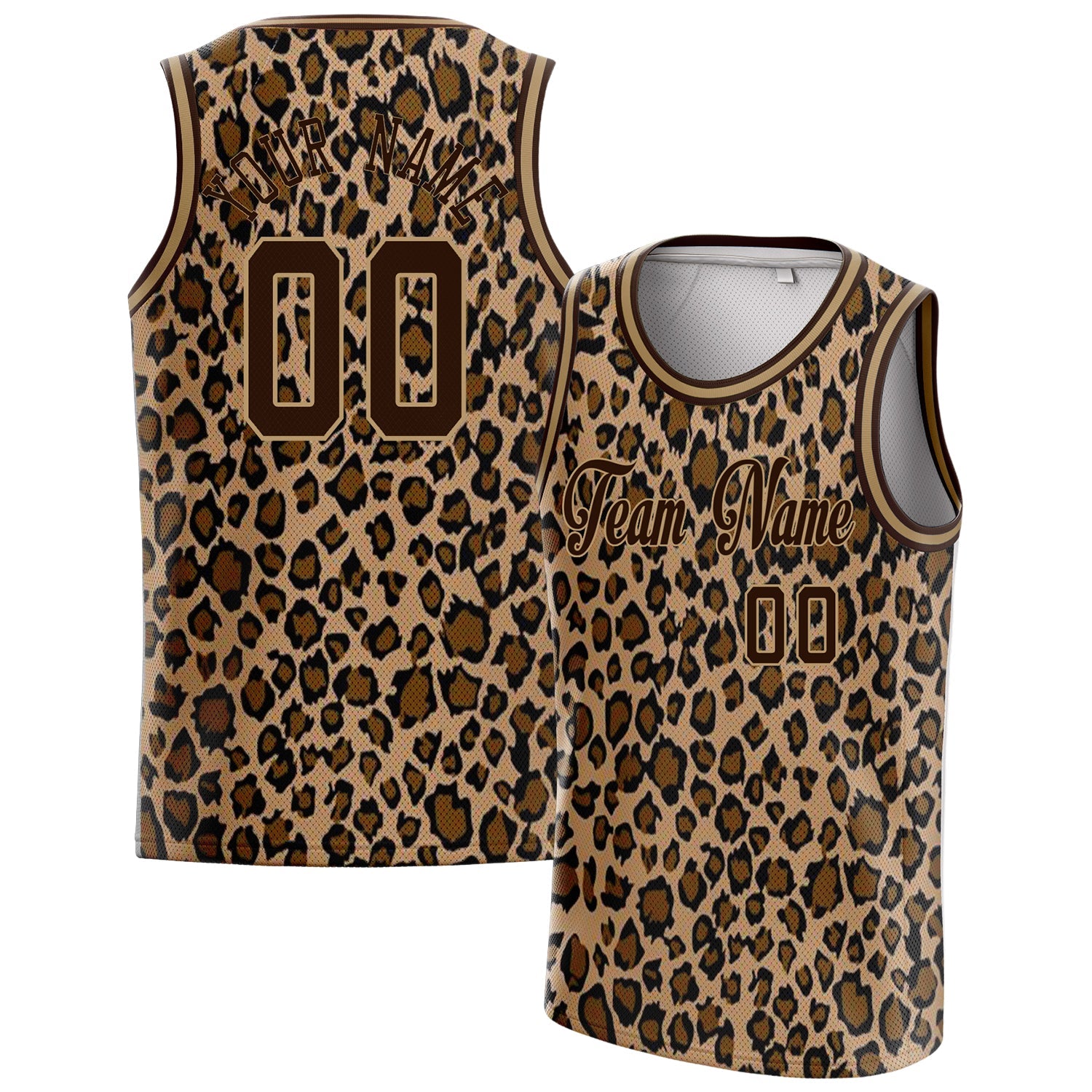 Custom Brown Old-Gold Leopard-Print Basketball Jersey