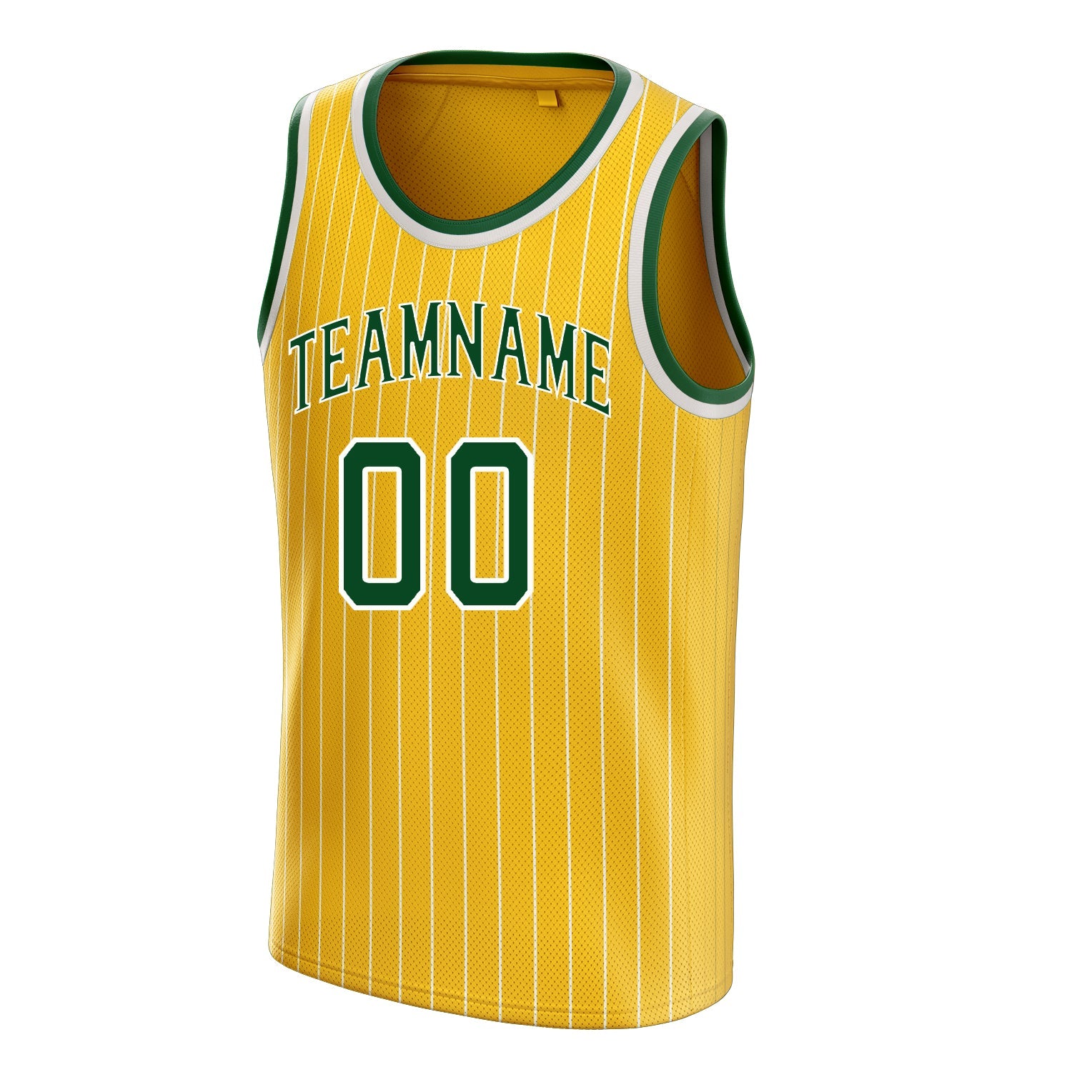 Custom Gold Kelly-Green White-Pinstripe Basketball Jersey