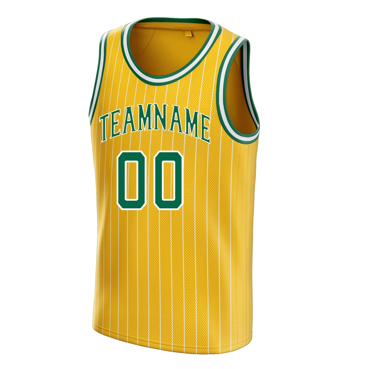 Custom Gold Kelly-Green White-Pinstripe Basketball Jersey