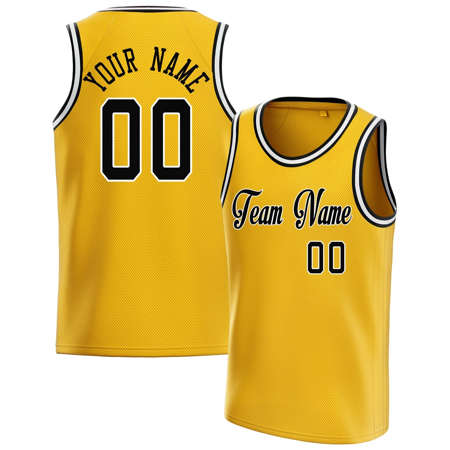 Custom Gold Black Solid-Color Basketball Jersey