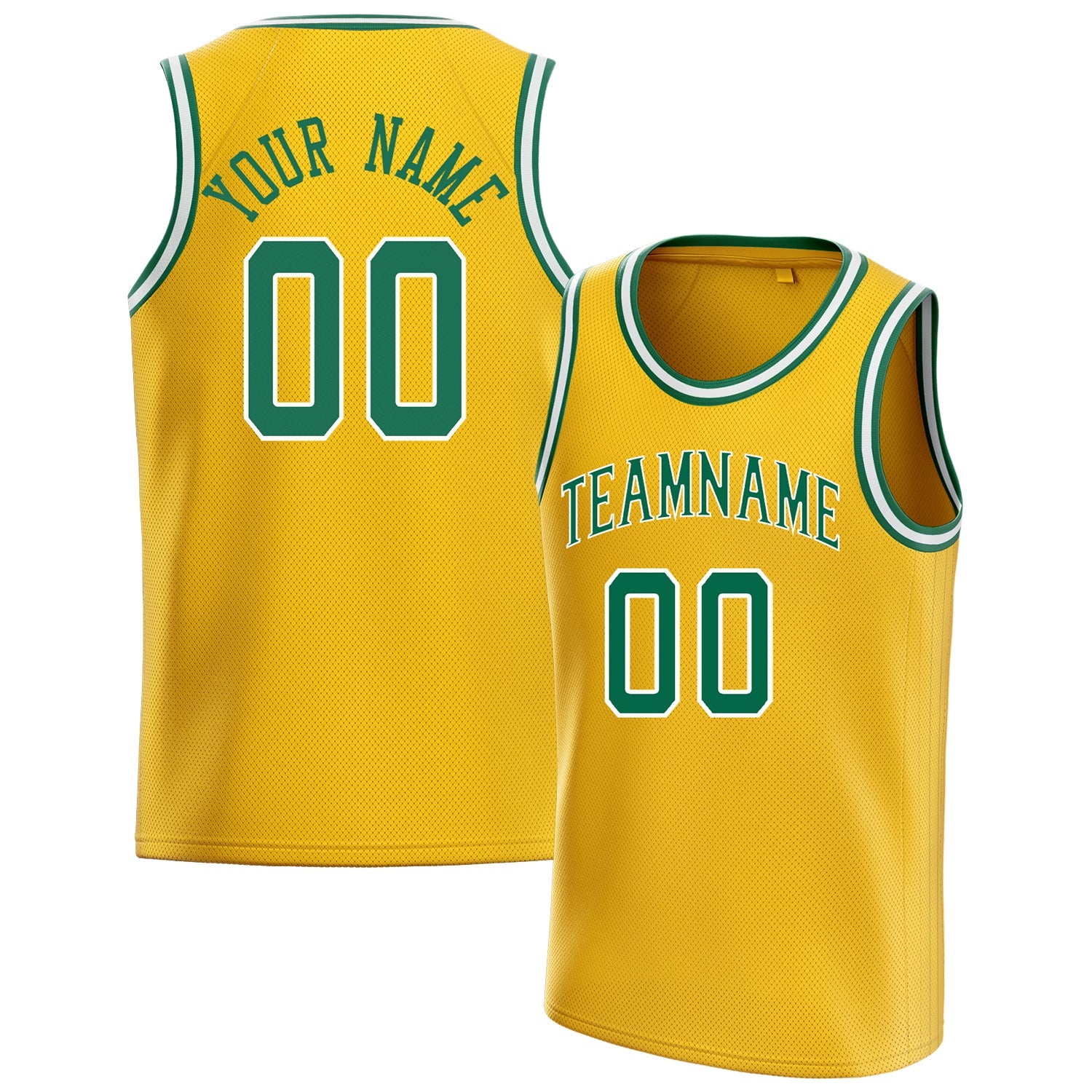Custom Gold Kelly-Green Solid-Color Basketball Jersey