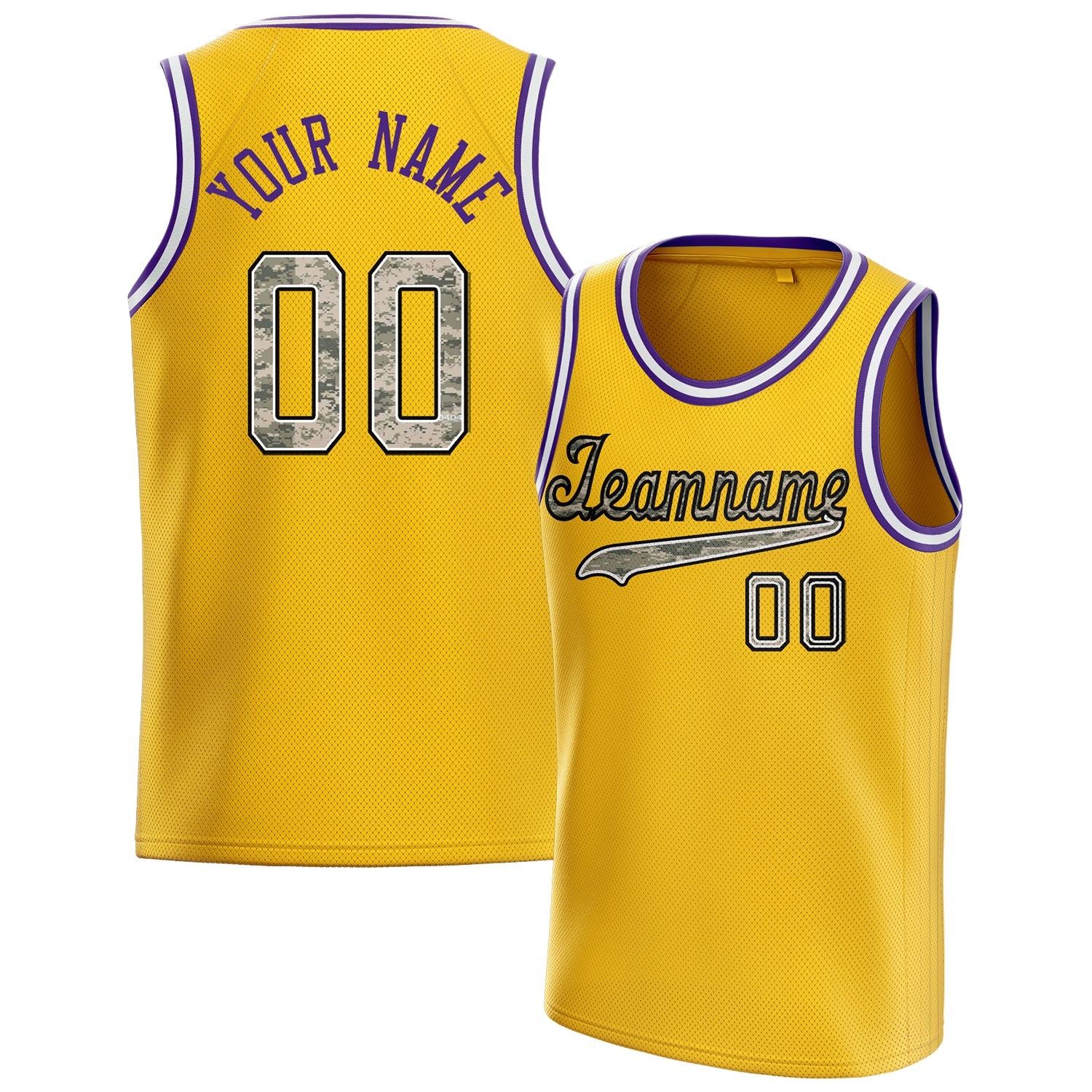 Custom Gold Camo Solid-Color Basketball Jersey