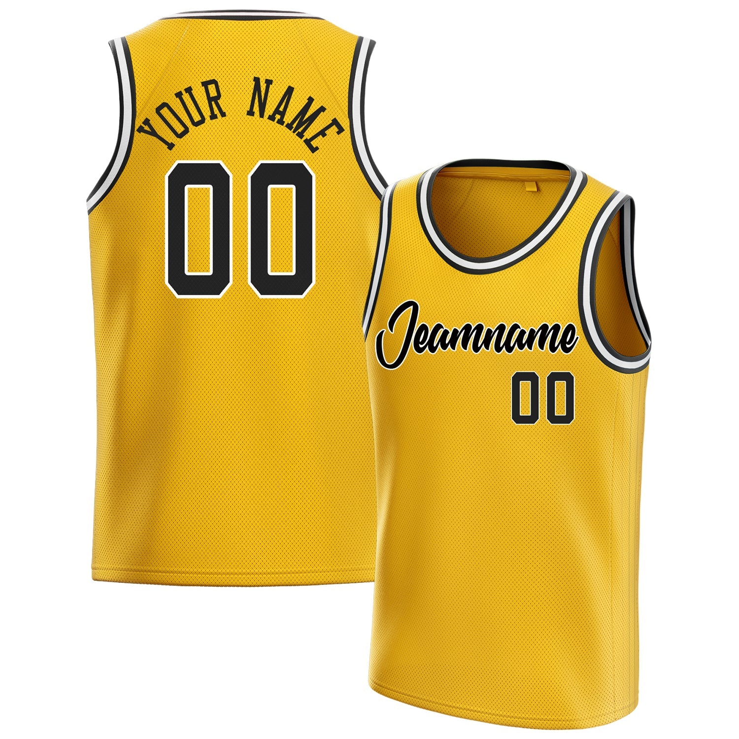 Custom Gold Black Solid-Color Basketball Jersey