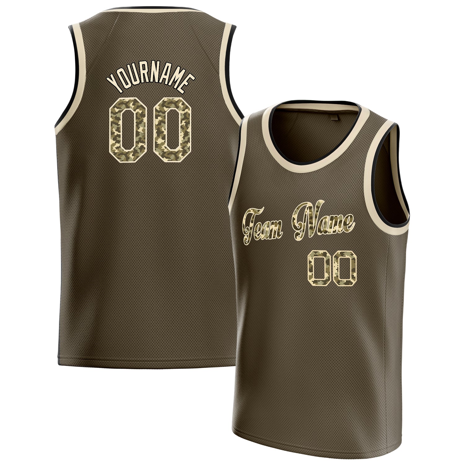 Custom Olive Camo Solid-Color Basketball Jersey