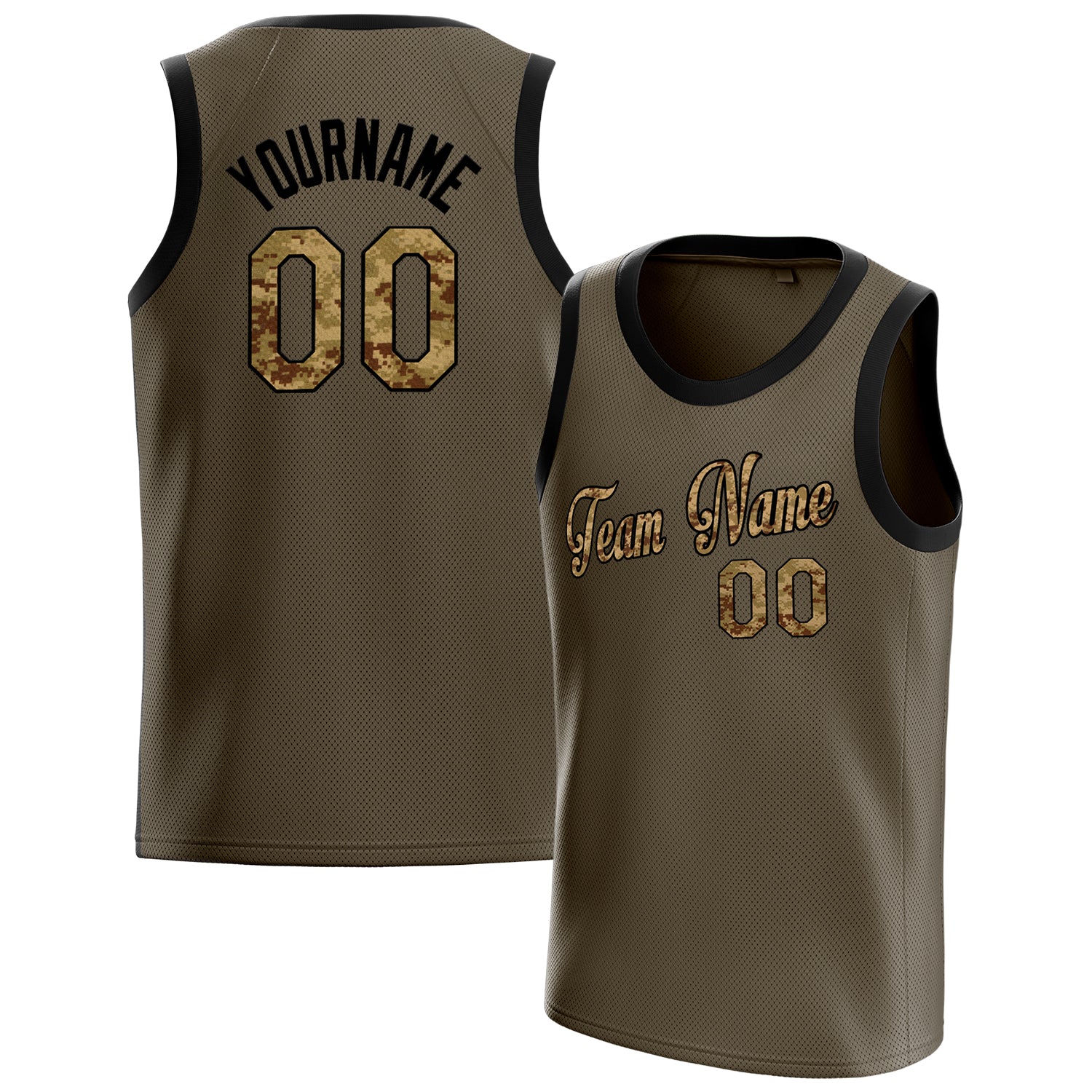 Custom Olive Camo Solid-Color Basketball Jersey