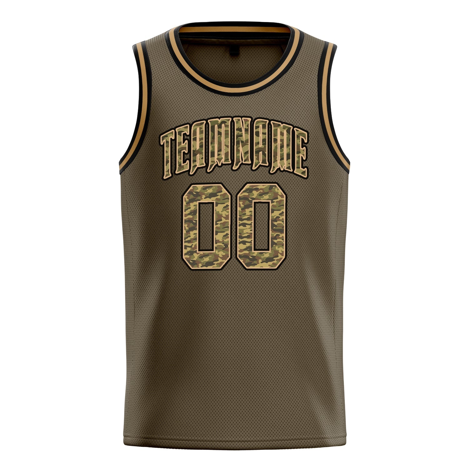 Custom Olive Camo Solid-Color Basketball Jersey