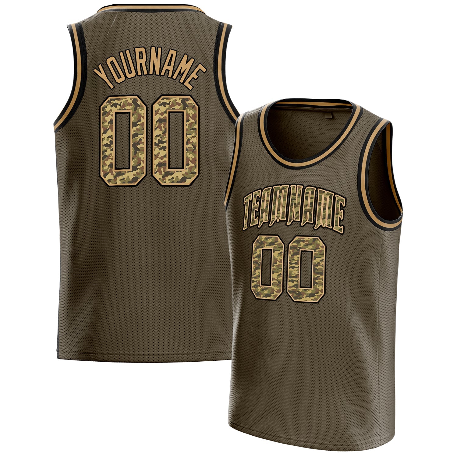 Custom Olive Camo Solid-Color Basketball Jersey