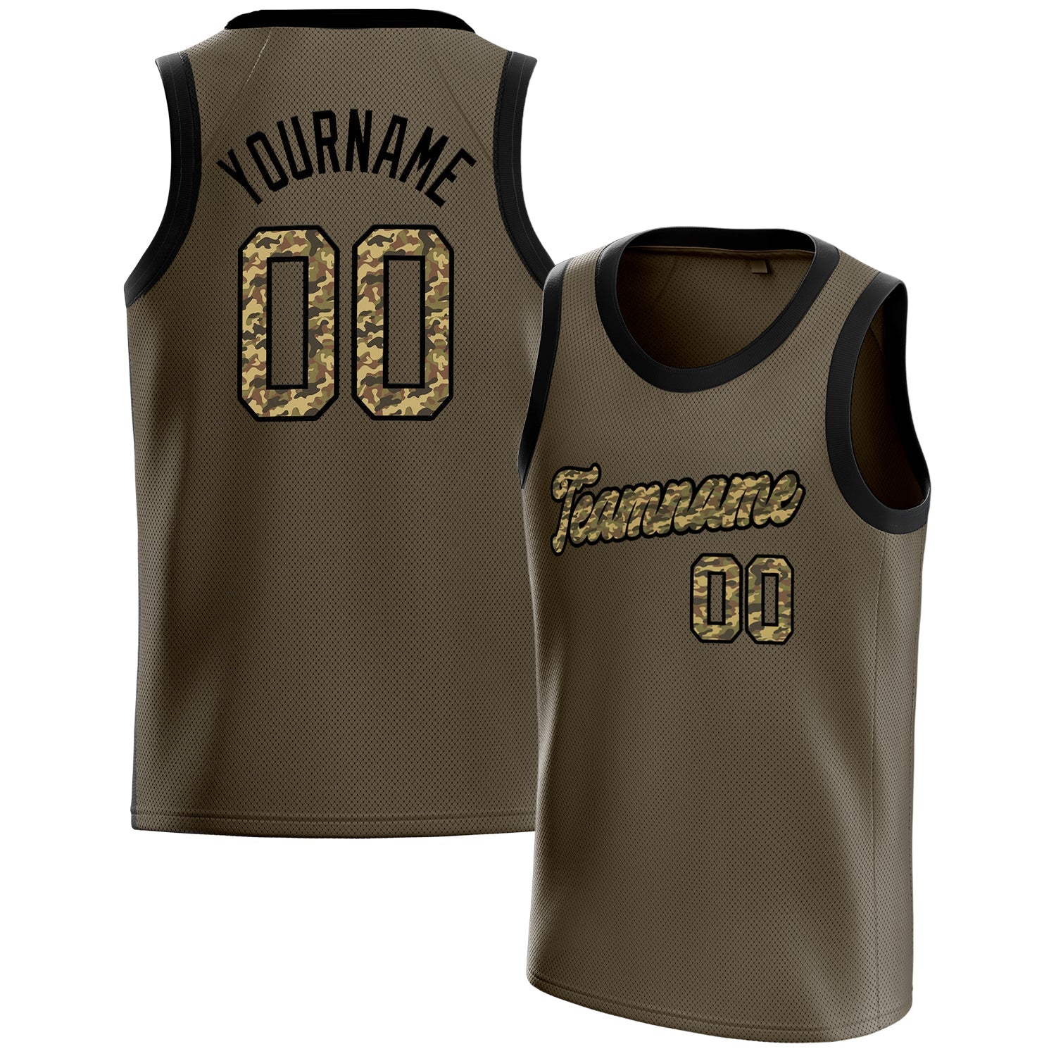 Custom Olive Camo Solid-Color Basketball Jersey