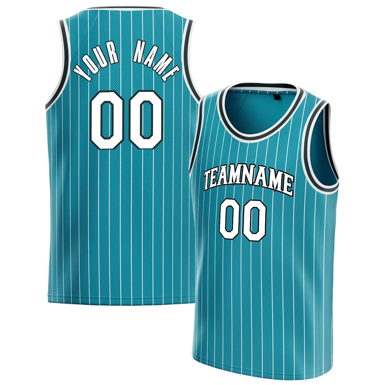 Custom Teal White White-Pinstripe Basketball Jersey