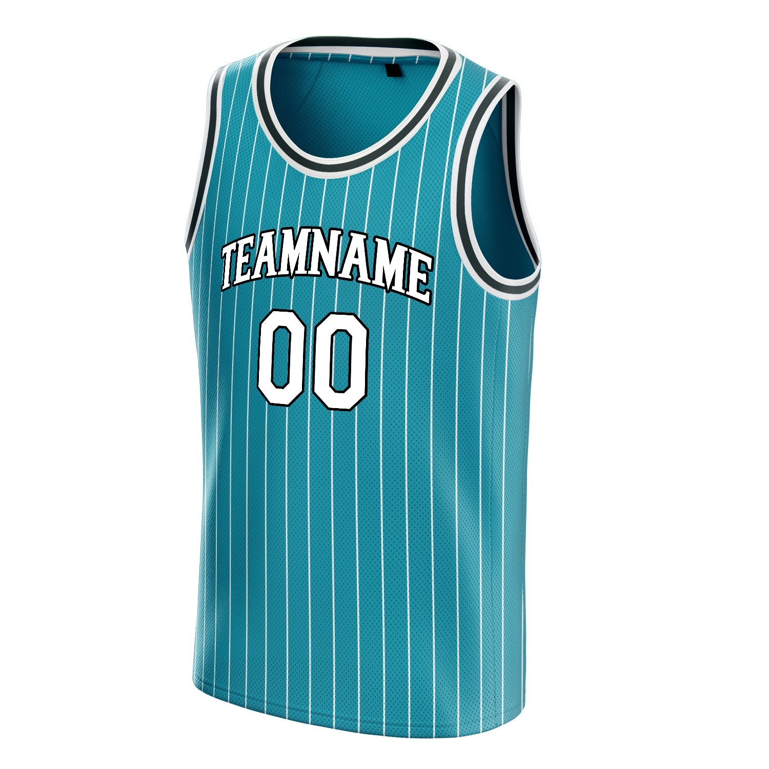 Custom Teal White White-Pinstripe Basketball Jersey