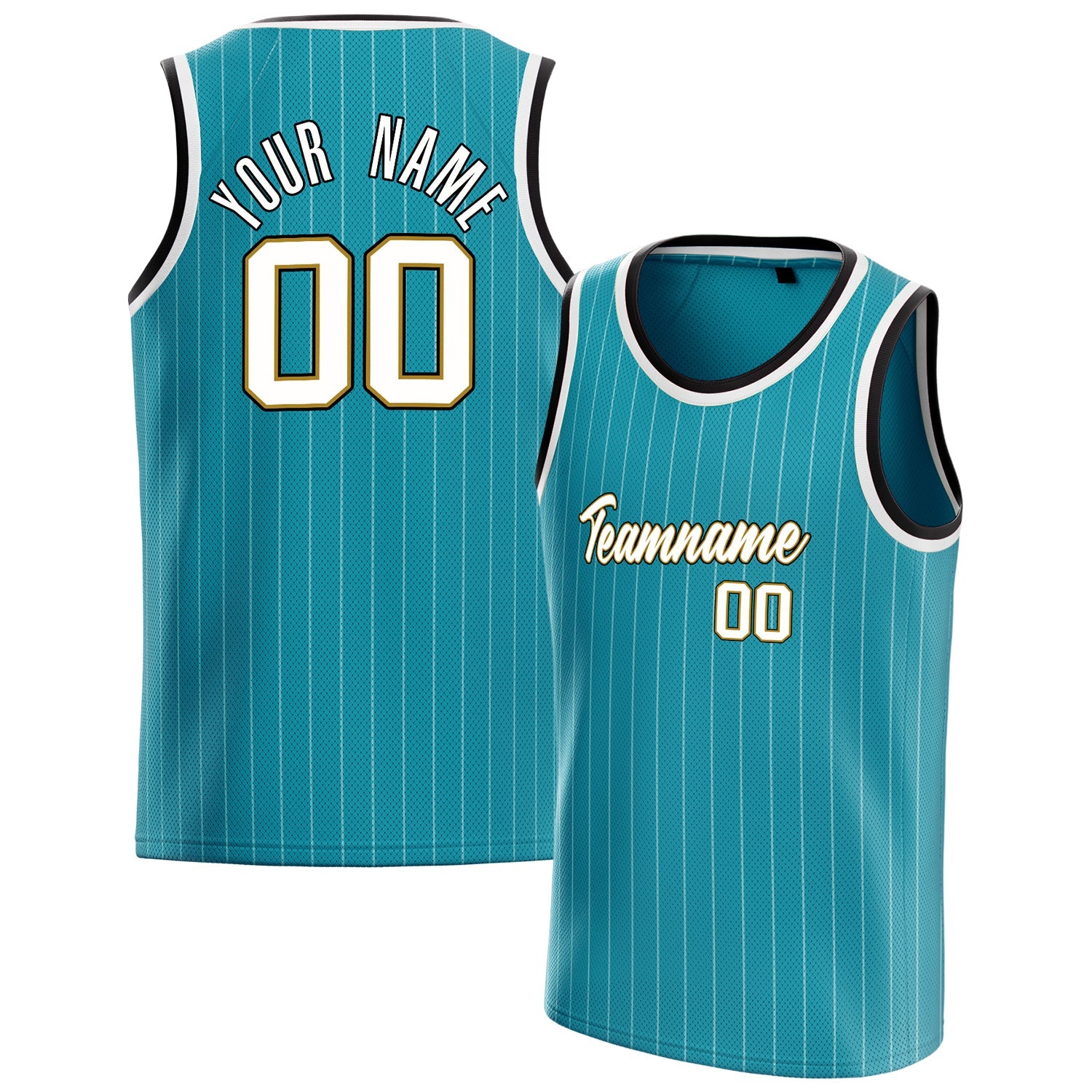 Custom Teal White White-Pinstripe Basketball Jersey