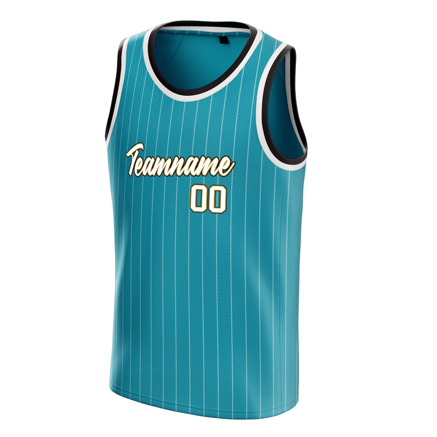 Custom Teal White White-Pinstripe Basketball Jersey