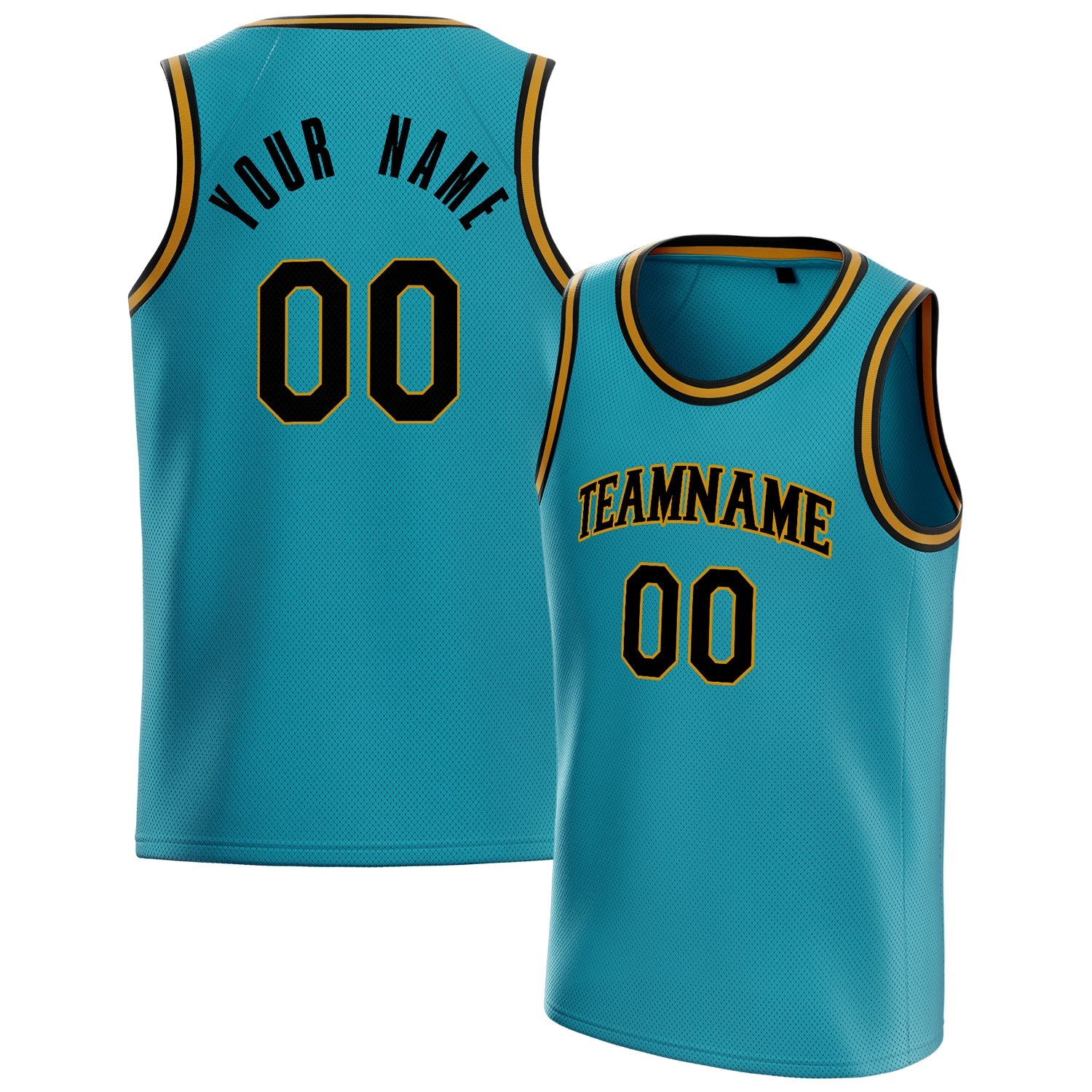Custom Teal Black Solid-Color Basketball Jersey