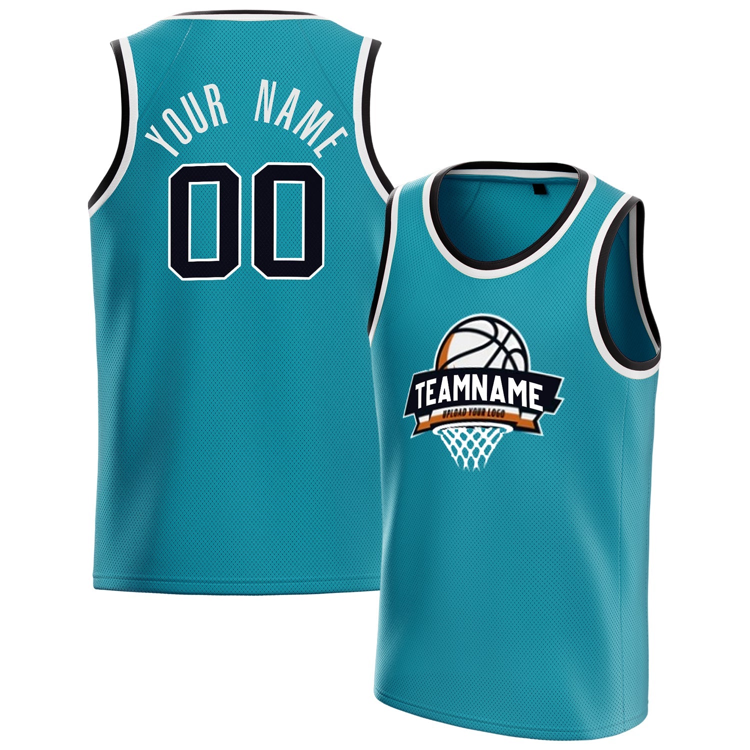 Custom Teal Black Solid-Color Basketball Jersey