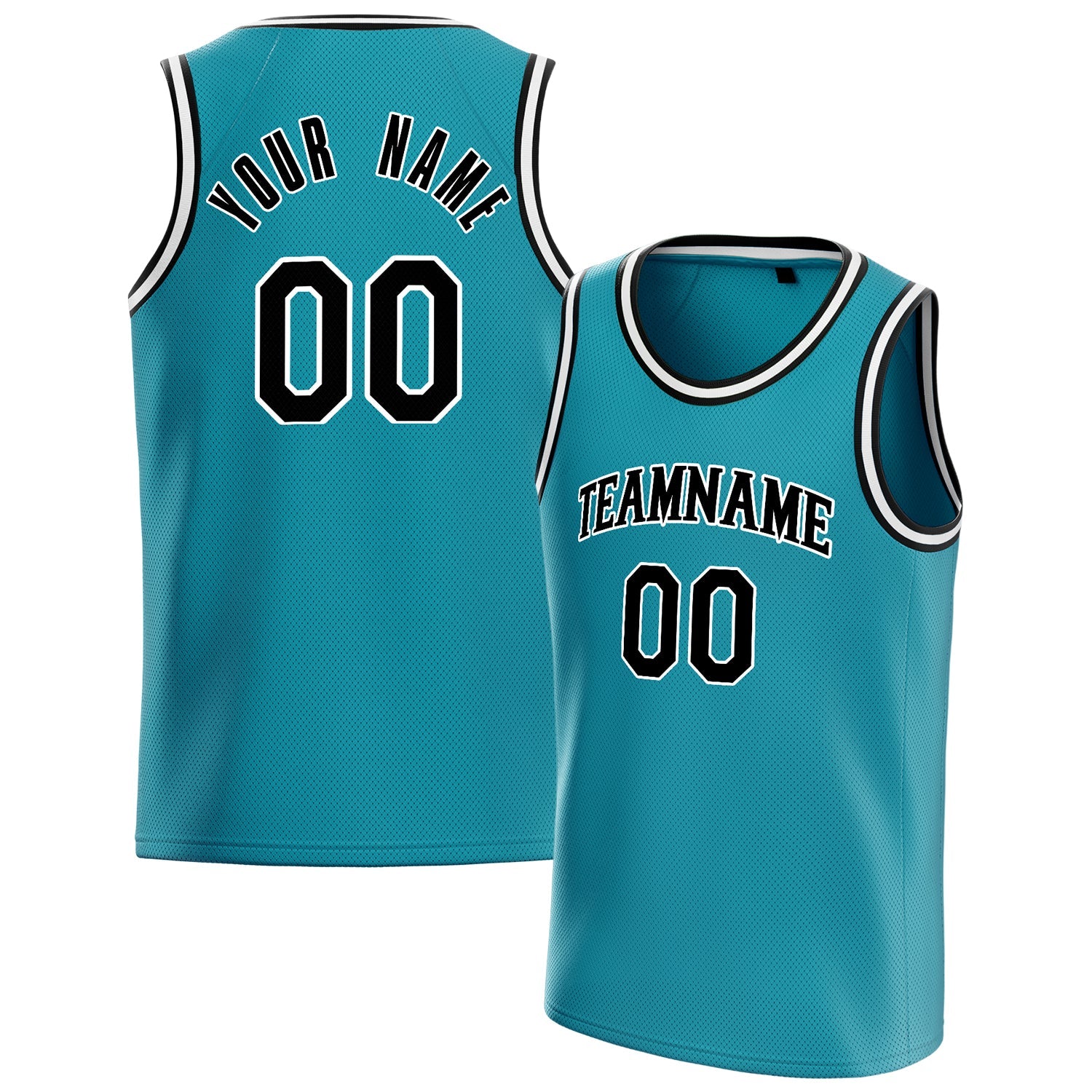 Custom Teal Black Solid-Color Basketball Jersey