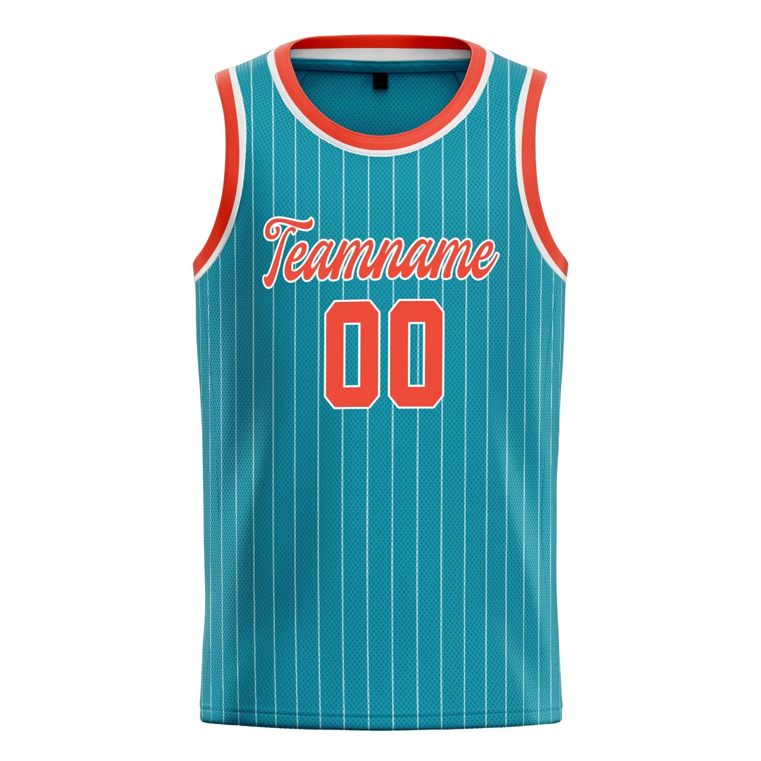 Custom Teal Orange White-Pinstripe Basketball Jersey
