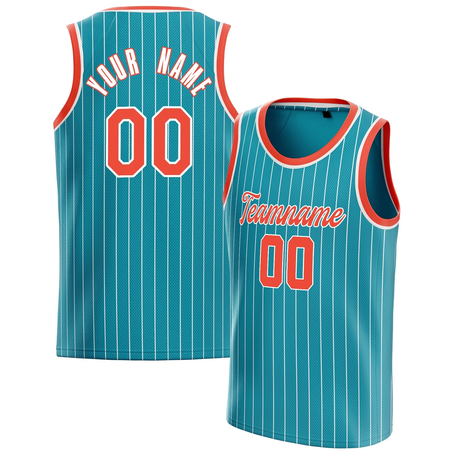Custom Teal Orange White-Pinstripe Basketball Jersey