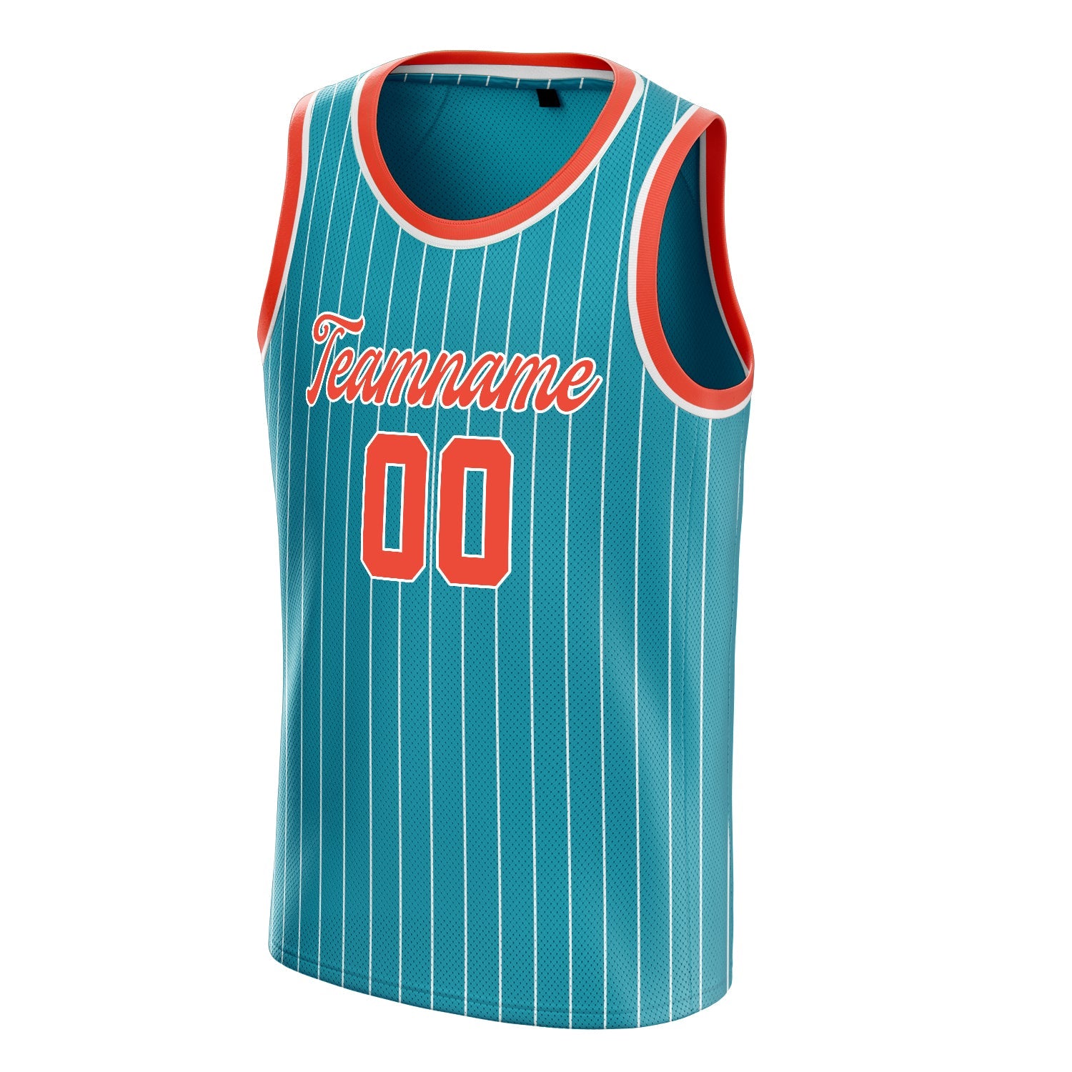 Custom Teal Orange White-Pinstripe Basketball Jersey