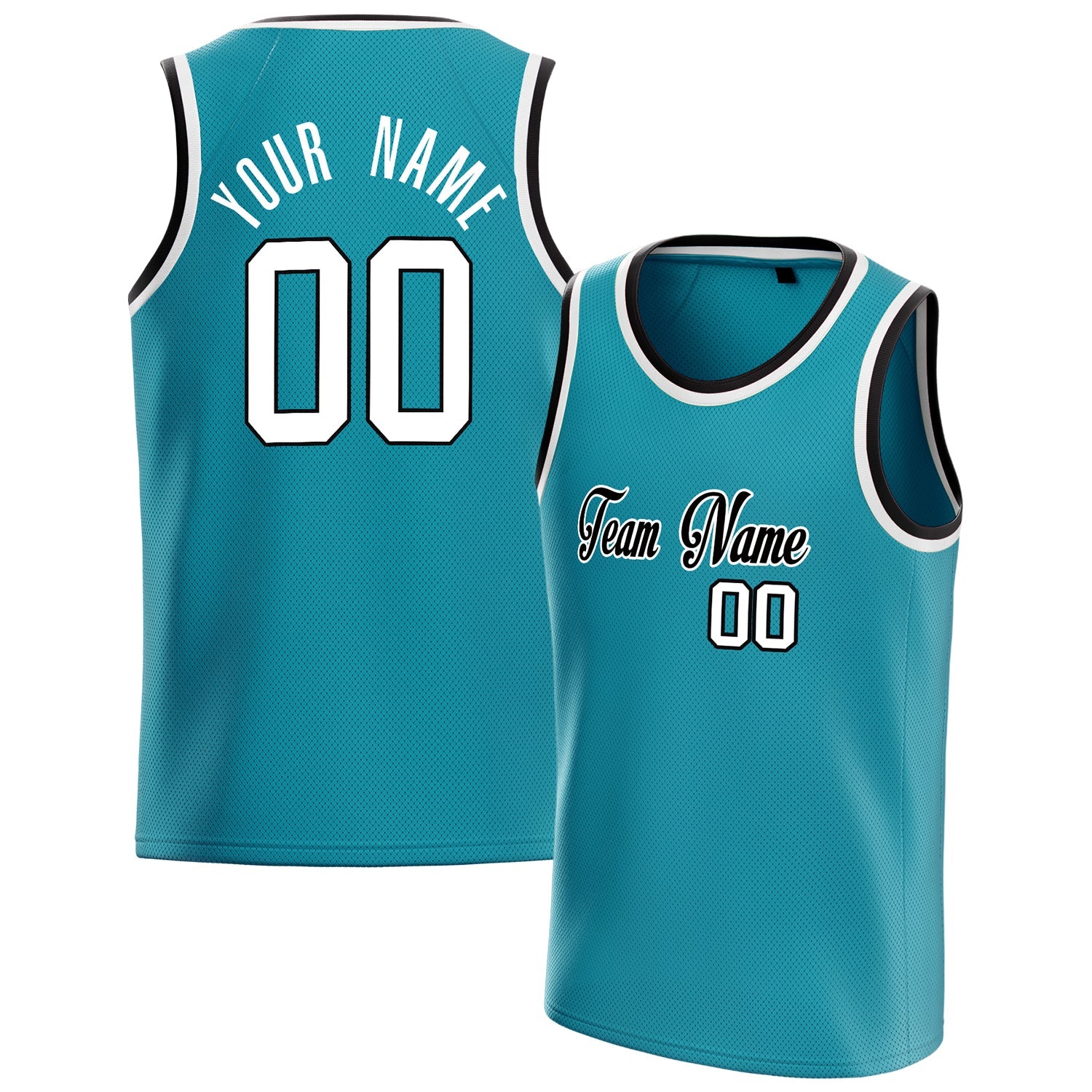 Custom Teal White Solid-Color Basketball Jersey