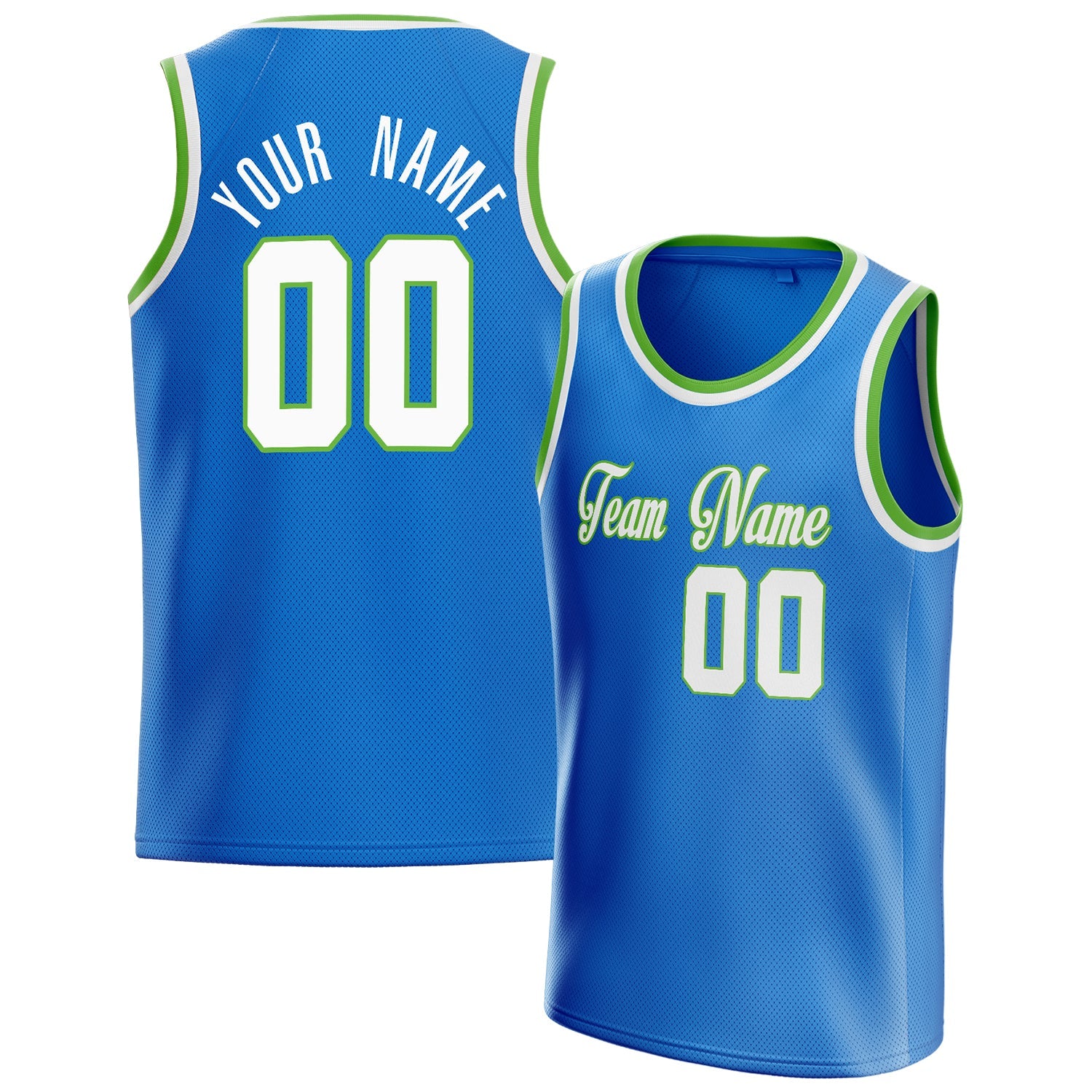 Custom Blue White Solid-Color Basketball Jersey