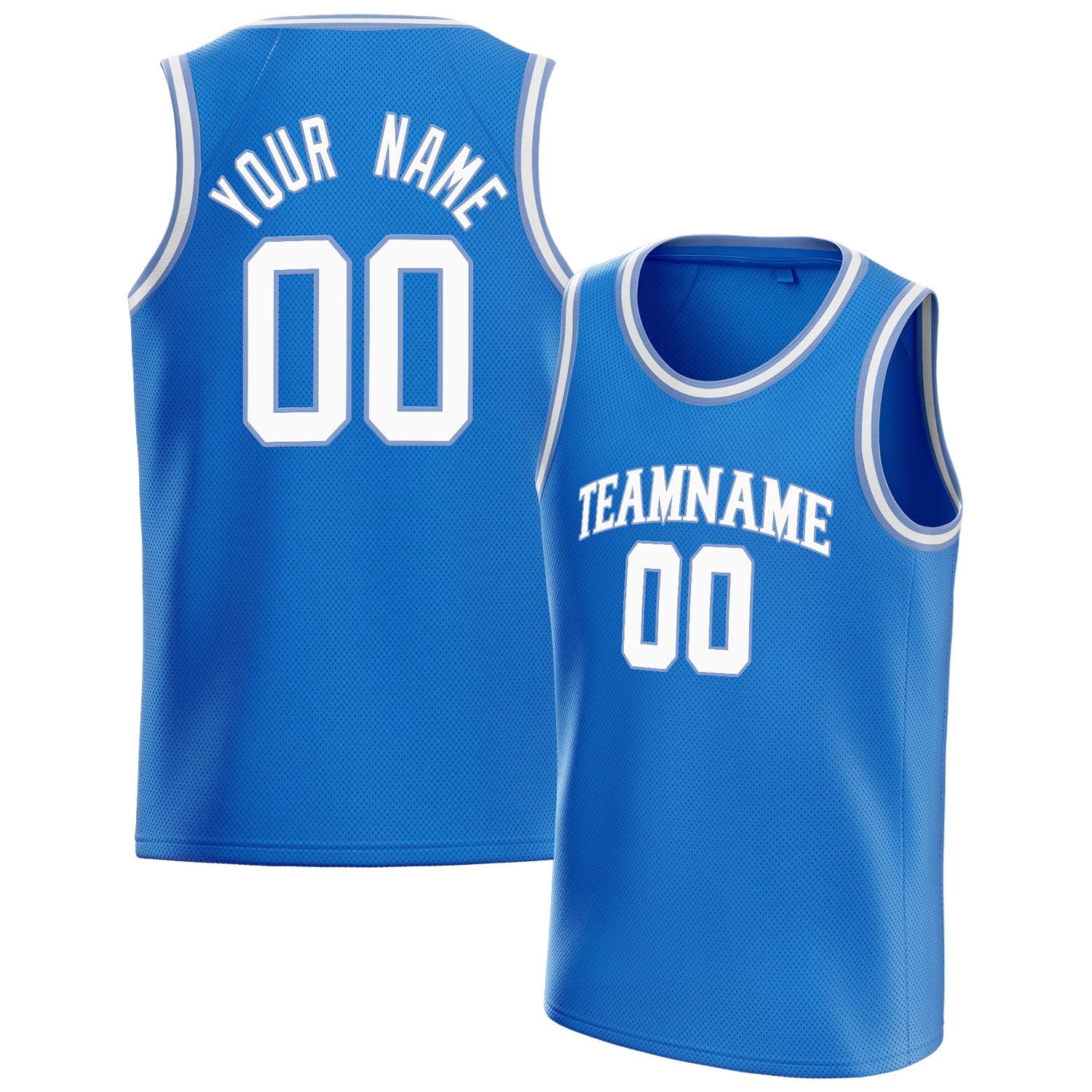 Custom Blue White Solid-Color Basketball Jersey