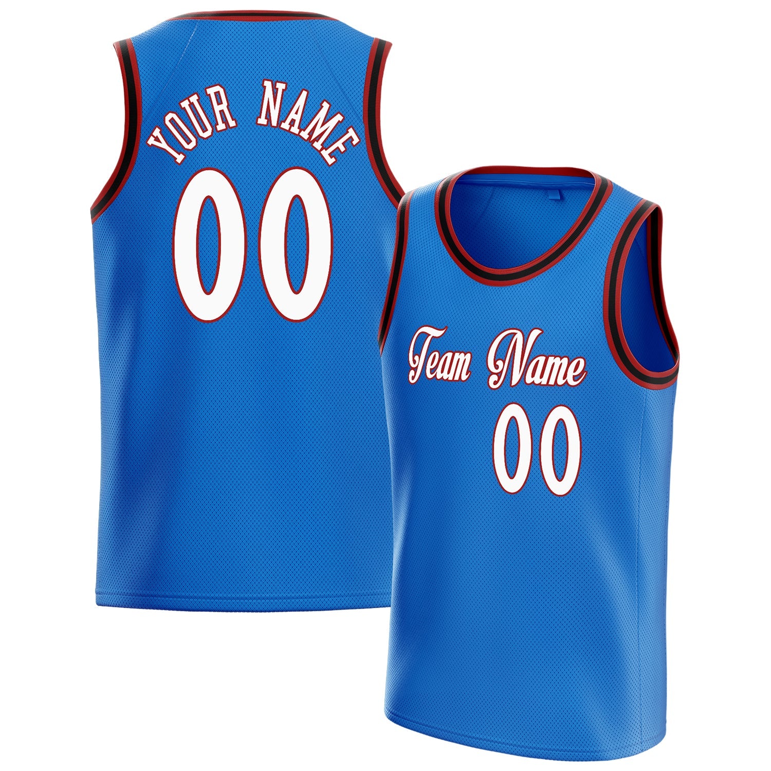 Custom Blue White Solid-Color Basketball Jersey