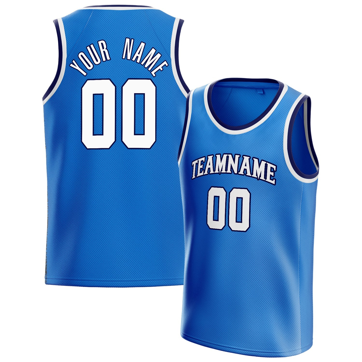 Custom Blue White Solid-Color Basketball Jersey
