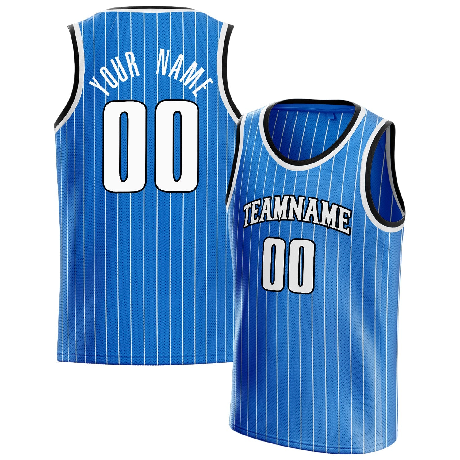 Custom Blue White White-Pinstripe Basketball Jersey