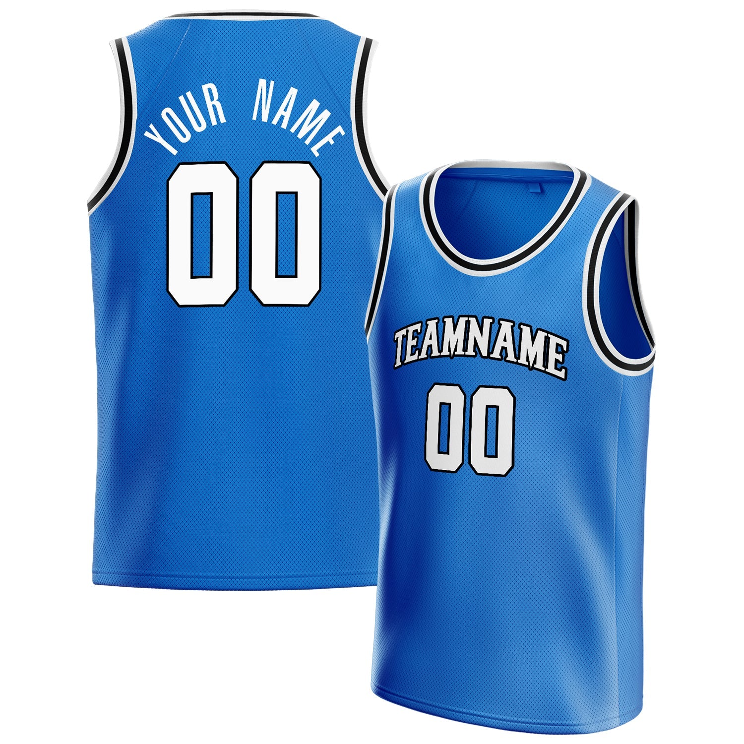 Custom Blue White Solid-Color Basketball Jersey