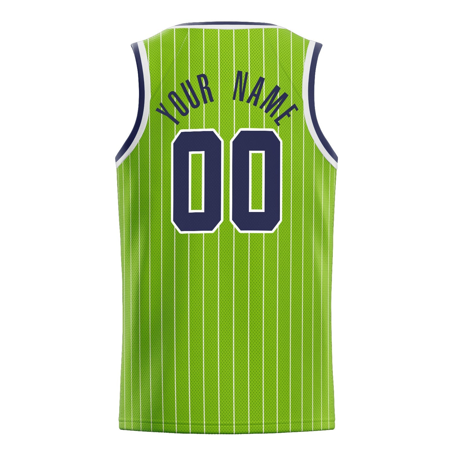 Custom Neon-Green Navy White-Pinstripe Basketball Jersey