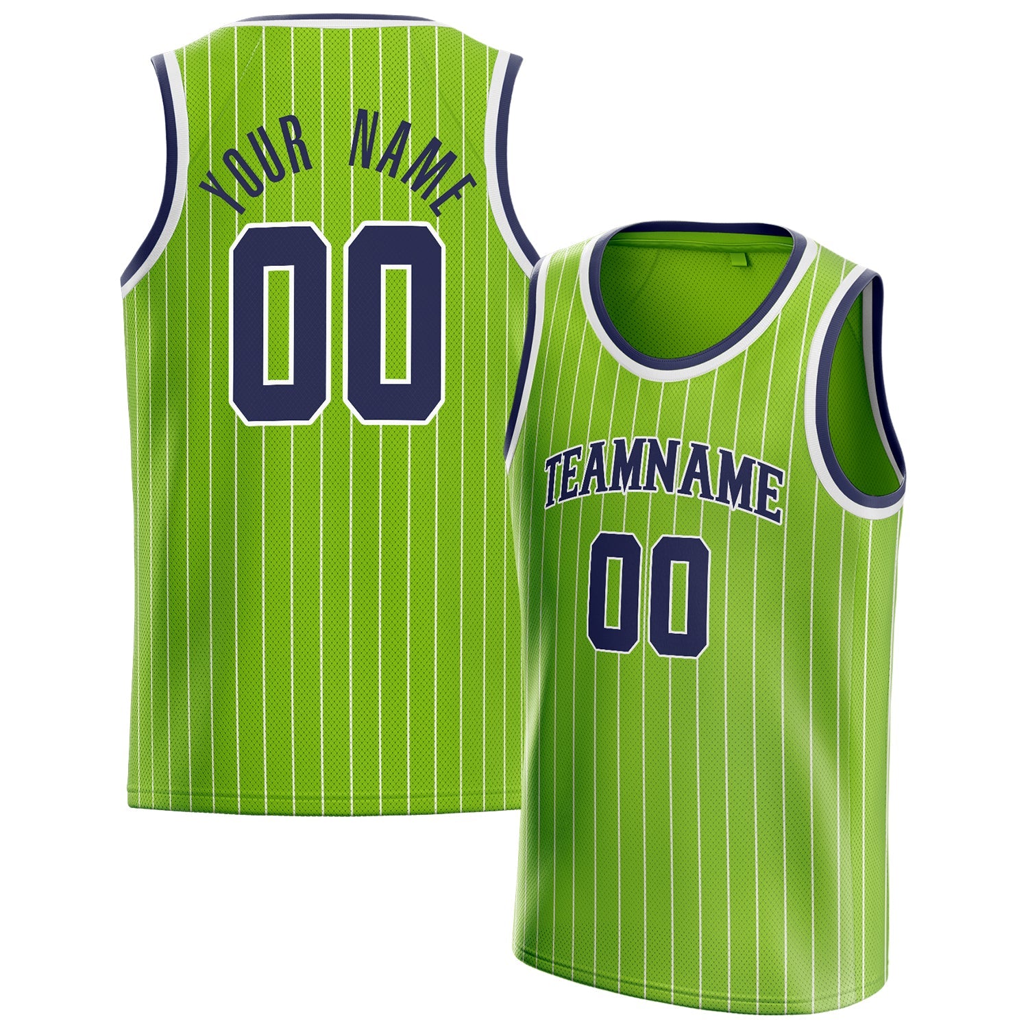 Custom Neon-Green Navy White-Pinstripe Basketball Jersey