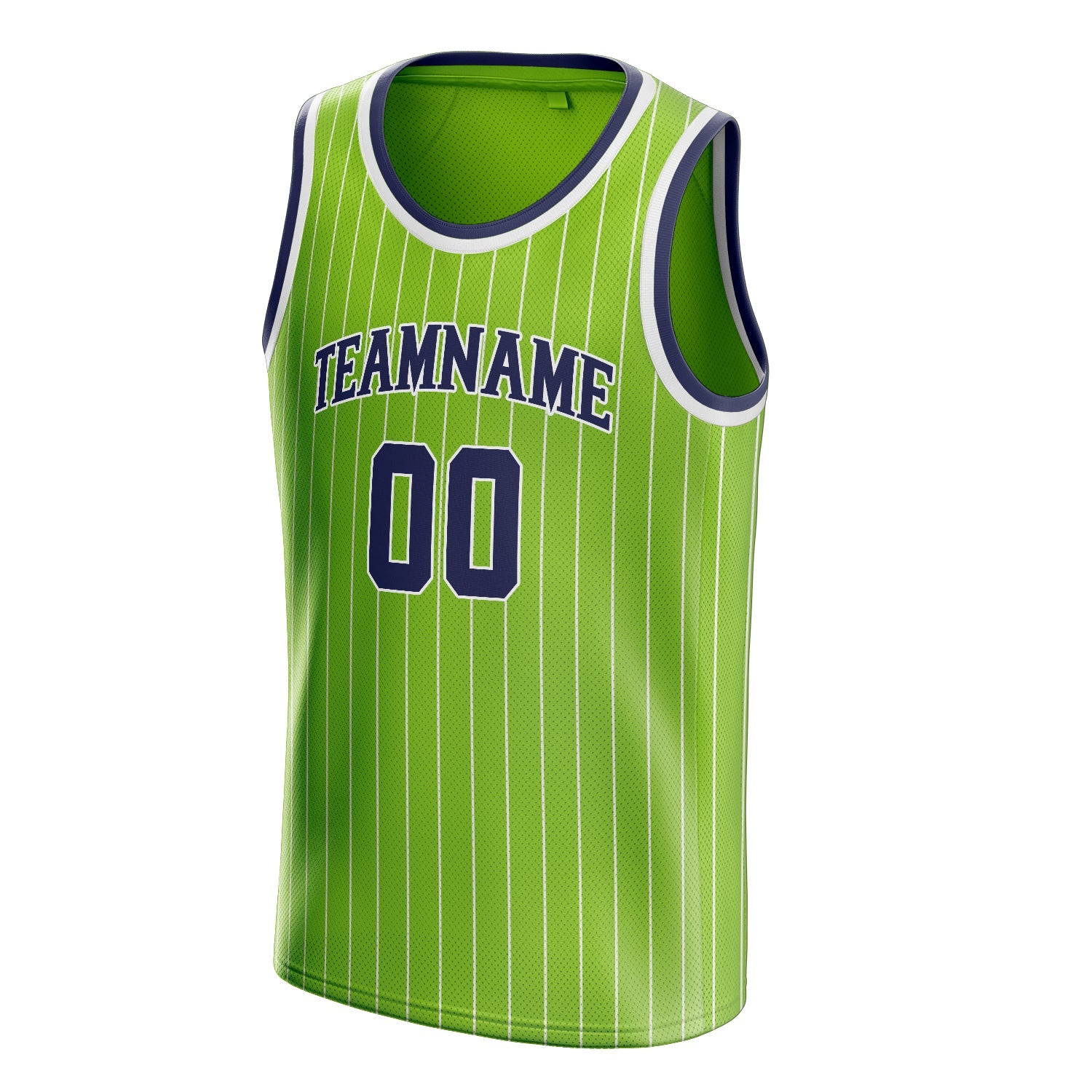 Custom Neon-Green Navy White-Pinstripe Basketball Jersey