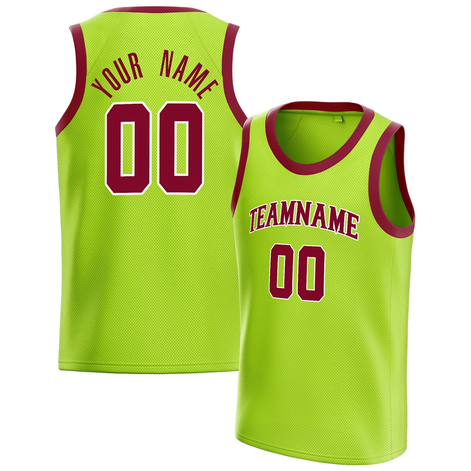Custom Neon-Green Maroon Solid-Color Basketball Jersey