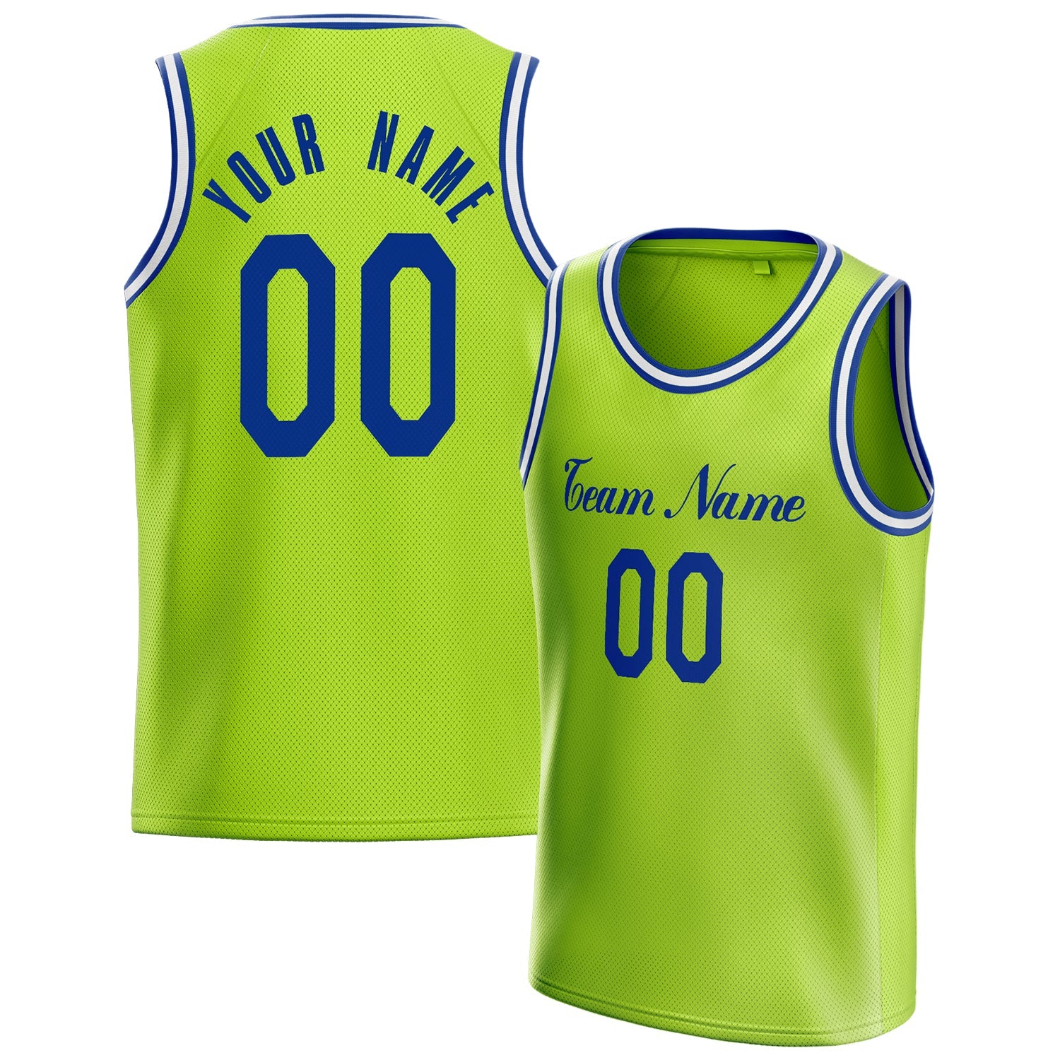 Custom Neon-Green Royal Solid-Color Basketball Jersey